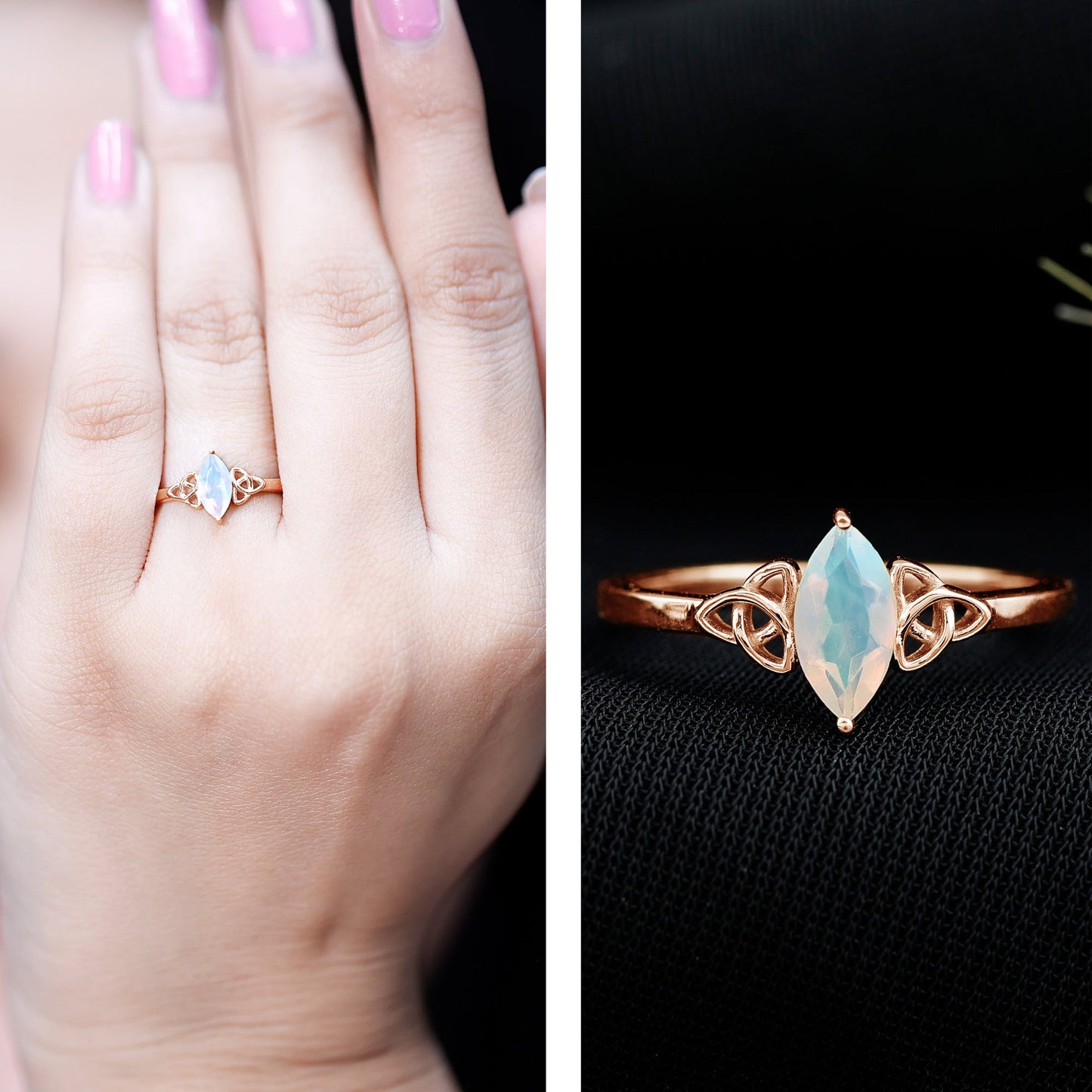 Natural Ethiopian Opal October Birthstone Ring with Celtic Knot