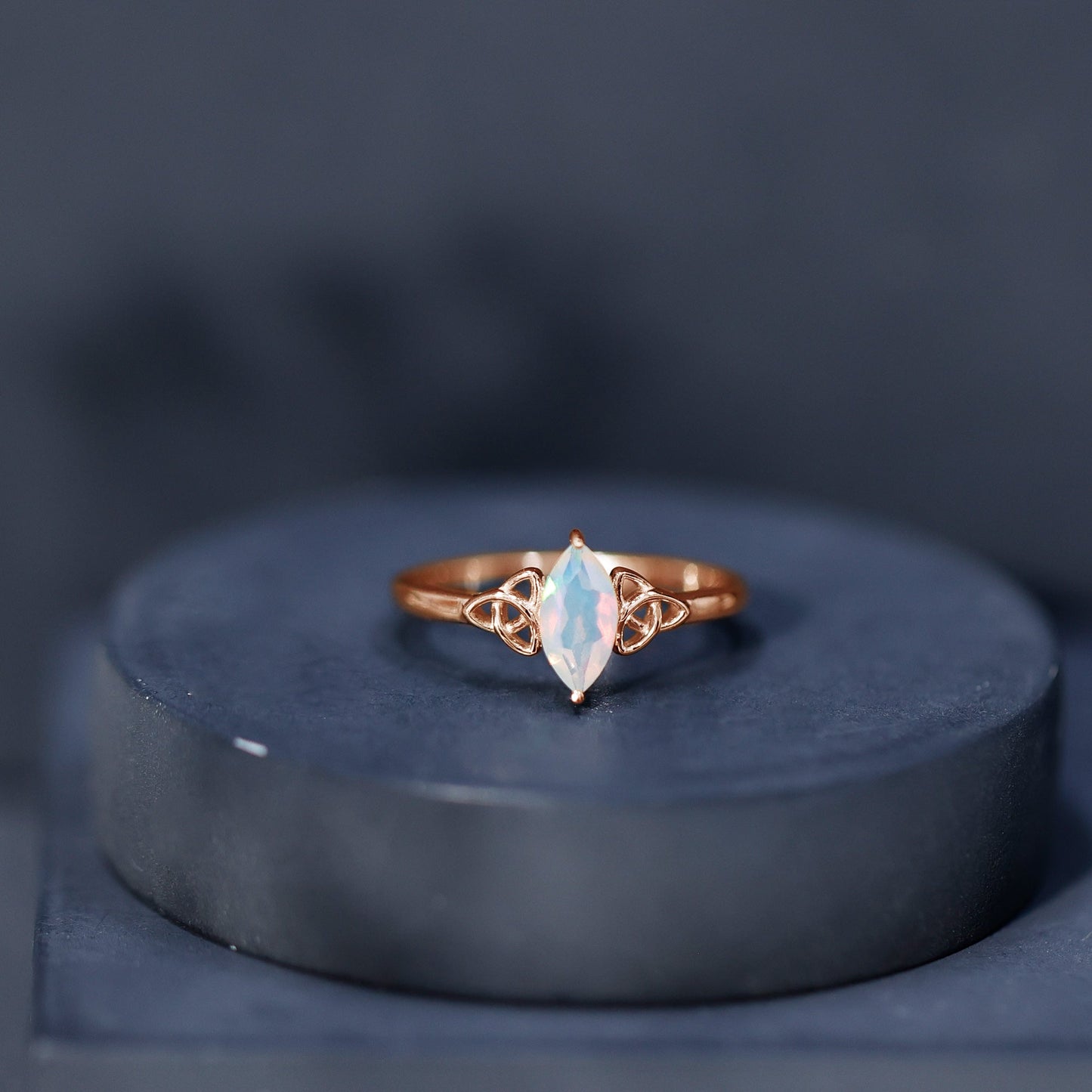 Natural Ethiopian Opal October Birthstone Ring with Celtic Knot