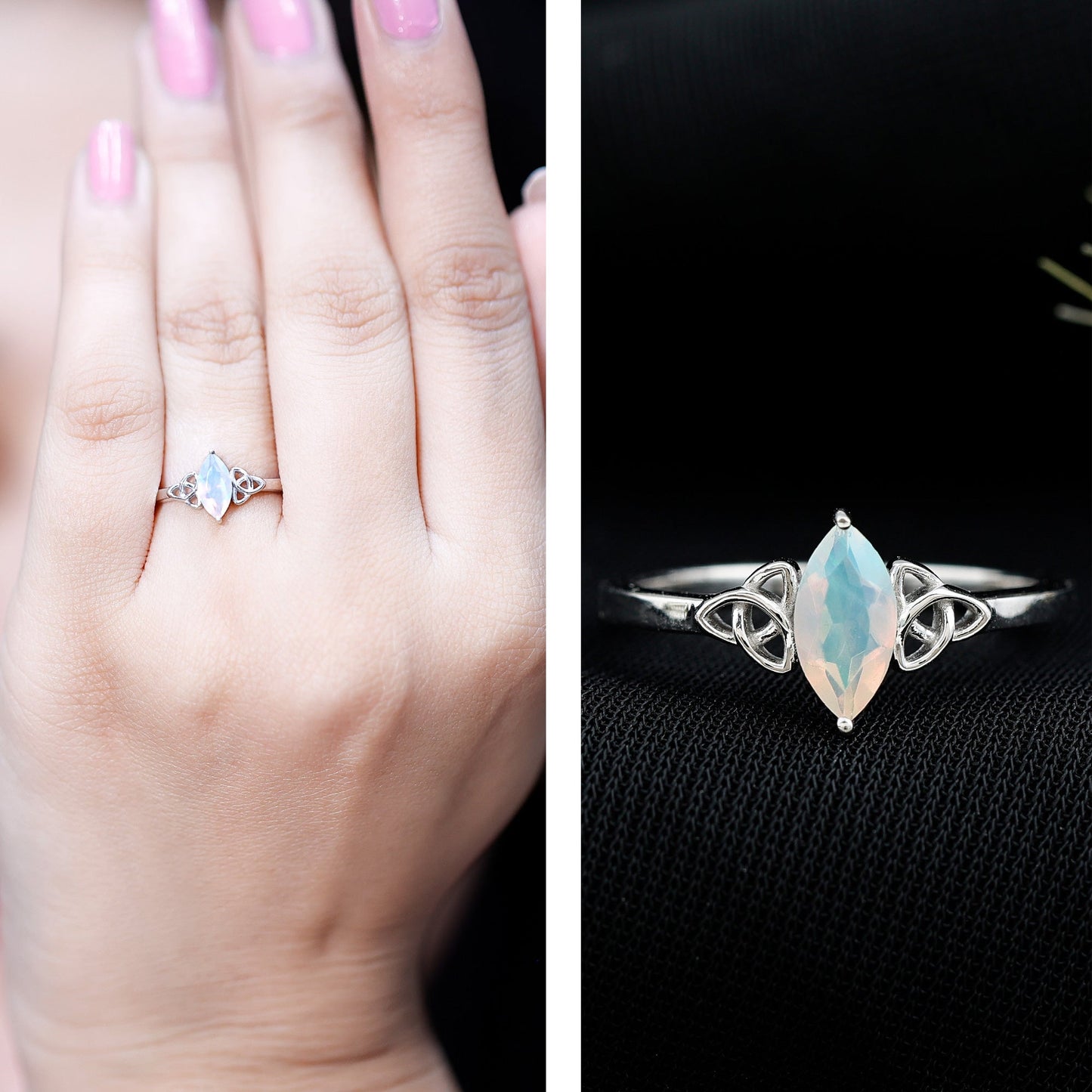 Natural Ethiopian Opal October Birthstone Ring with Celtic Knot