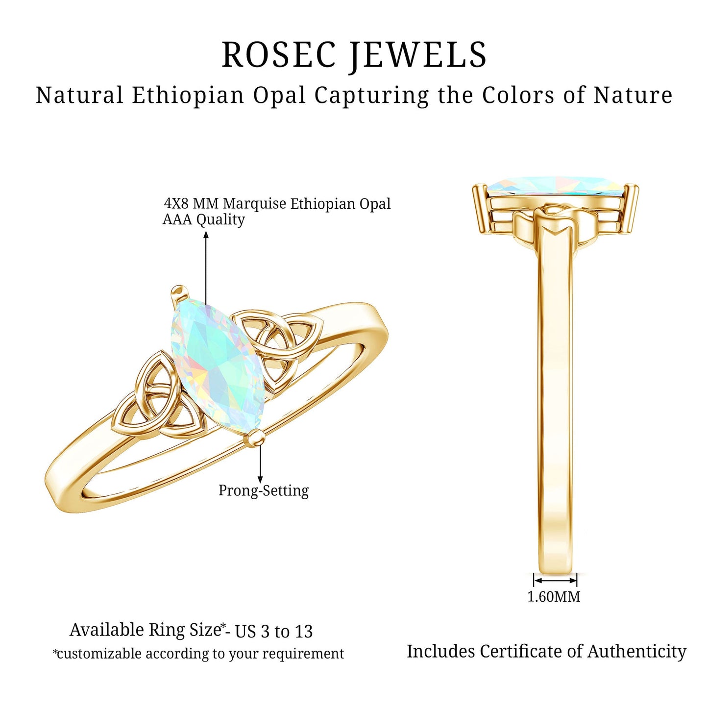 Natural Ethiopian Opal October Birthstone Ring with Celtic Knot