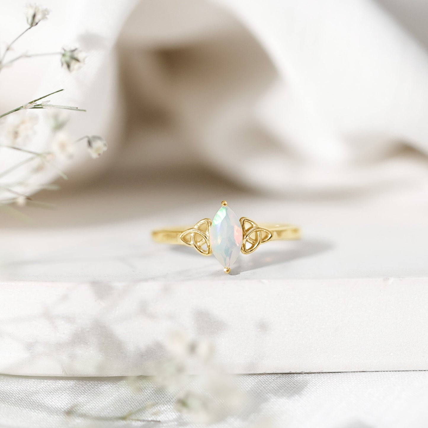 Natural Ethiopian Opal October Birthstone Ring with Celtic Knot