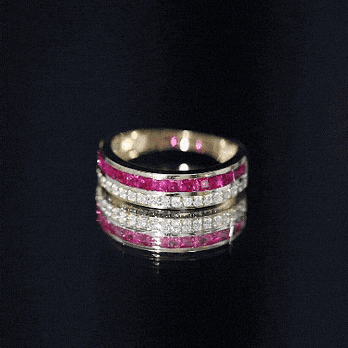 Natural Princess Cut Ruby Diamond Wedding Band Ring for Women