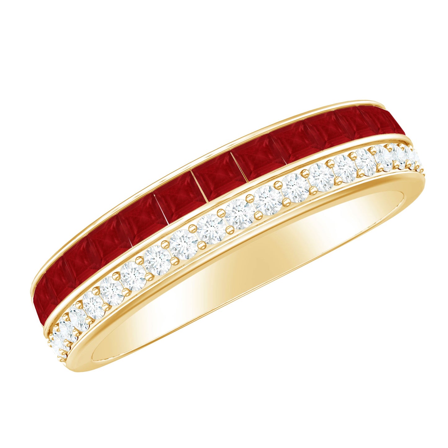 Natural Princess Cut Ruby Diamond Wedding Band Ring for Women