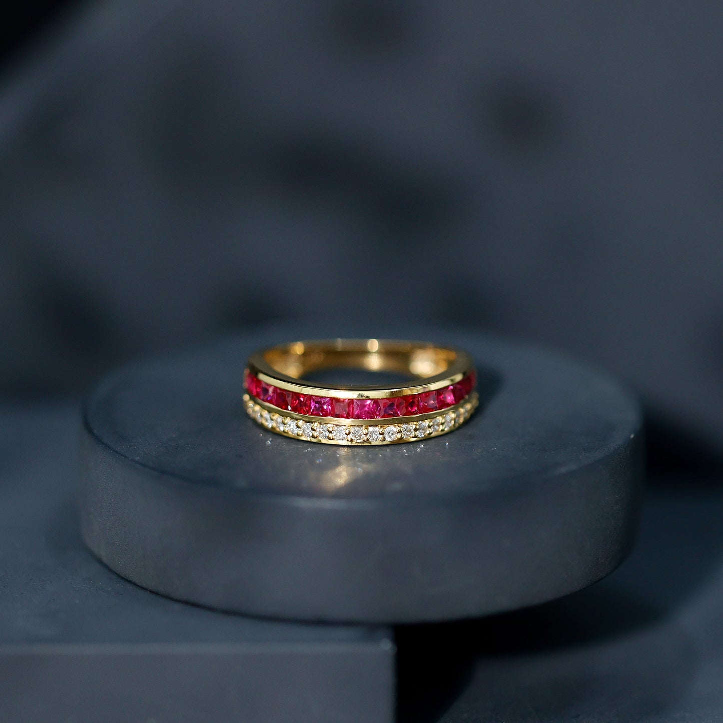 Natural Princess Cut Ruby Diamond Wedding Band Ring for Women