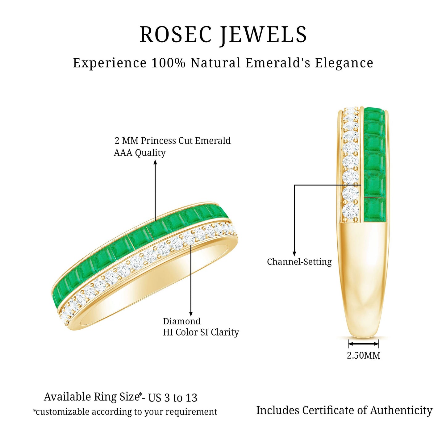 Natural Emerald and Diamond Half Eternity Wedding Band