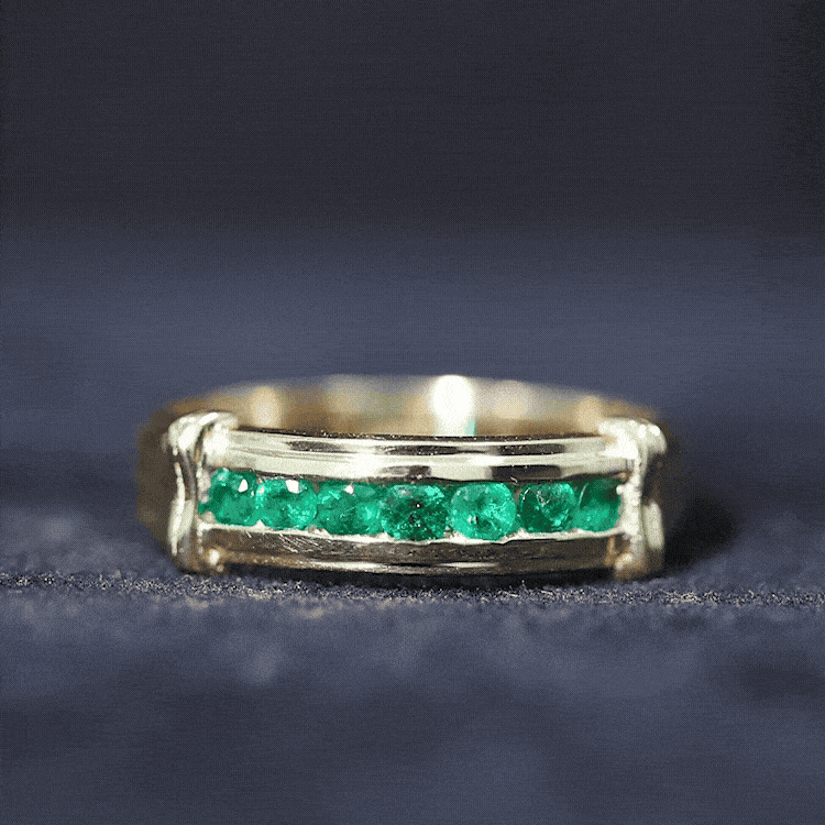 Channel Set Emerald Half Eternity Wedding Band Ring