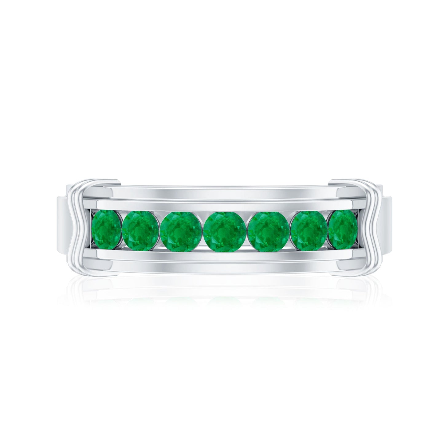 Channel Set Emerald Half Eternity Wedding Band Ring