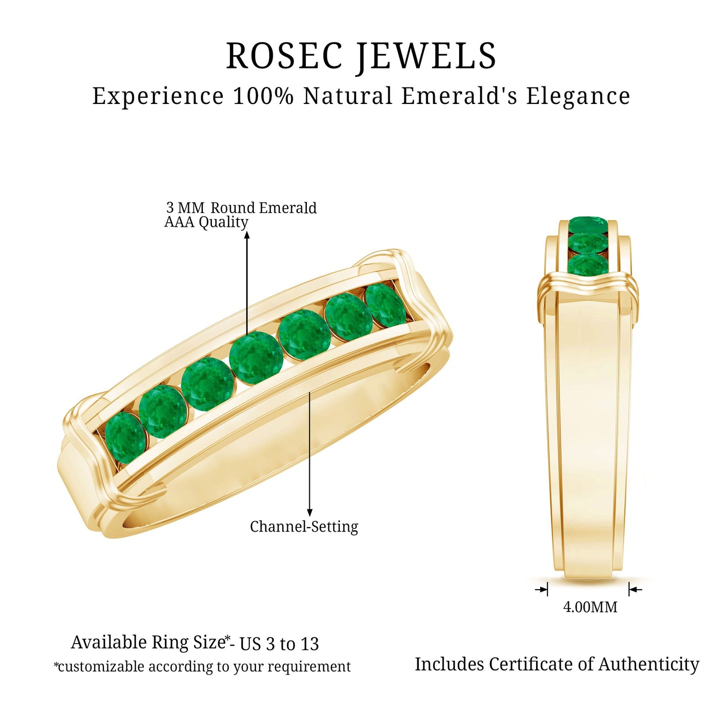 Channel Set Emerald Half Eternity Wedding Band Ring