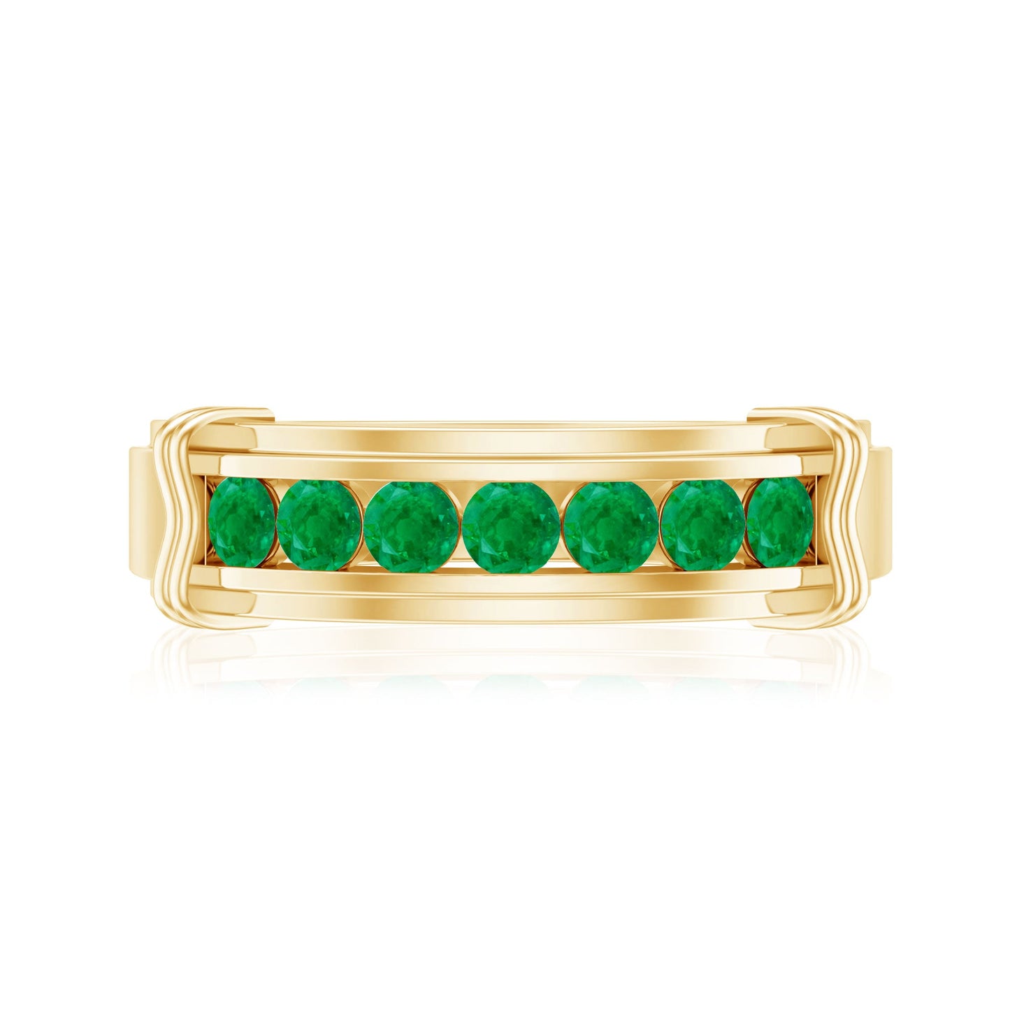 Channel Set Emerald Half Eternity Wedding Band Ring