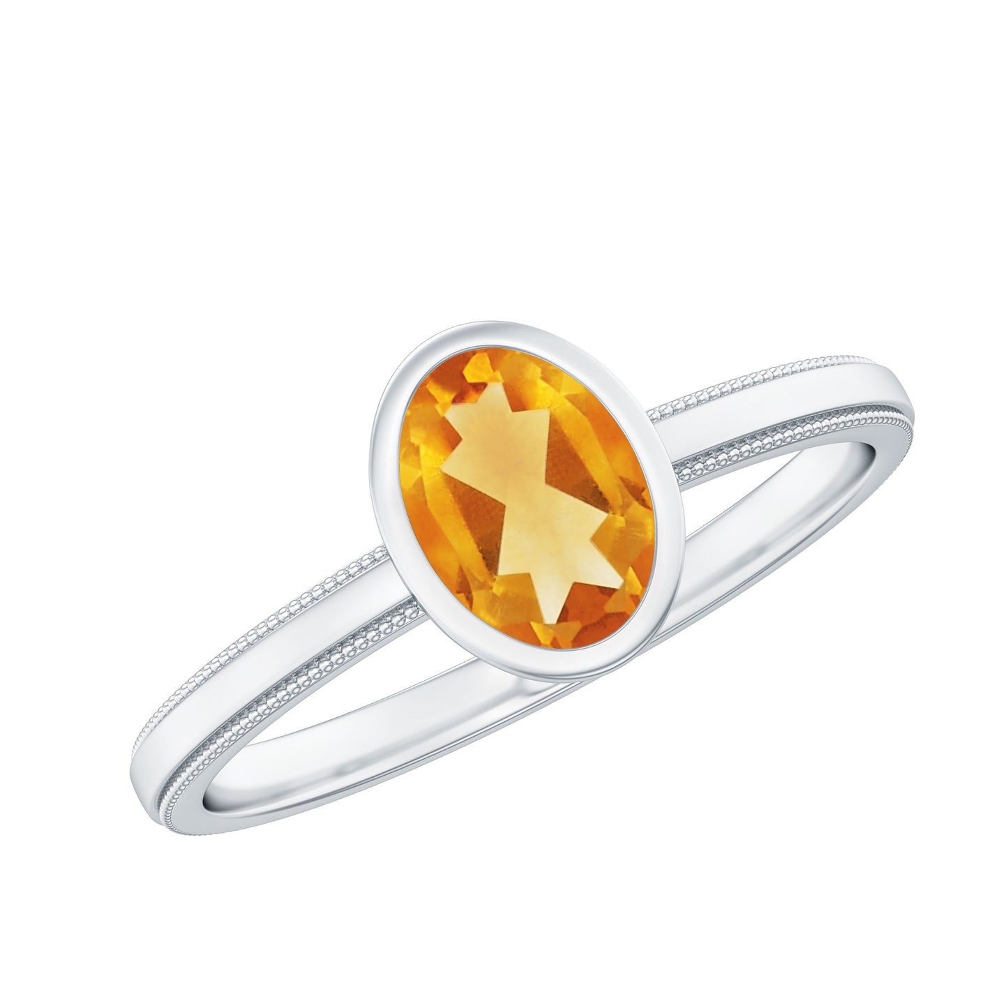 Natural 1 Carat Citrine Oval Engagement Ring in Bezel Setting