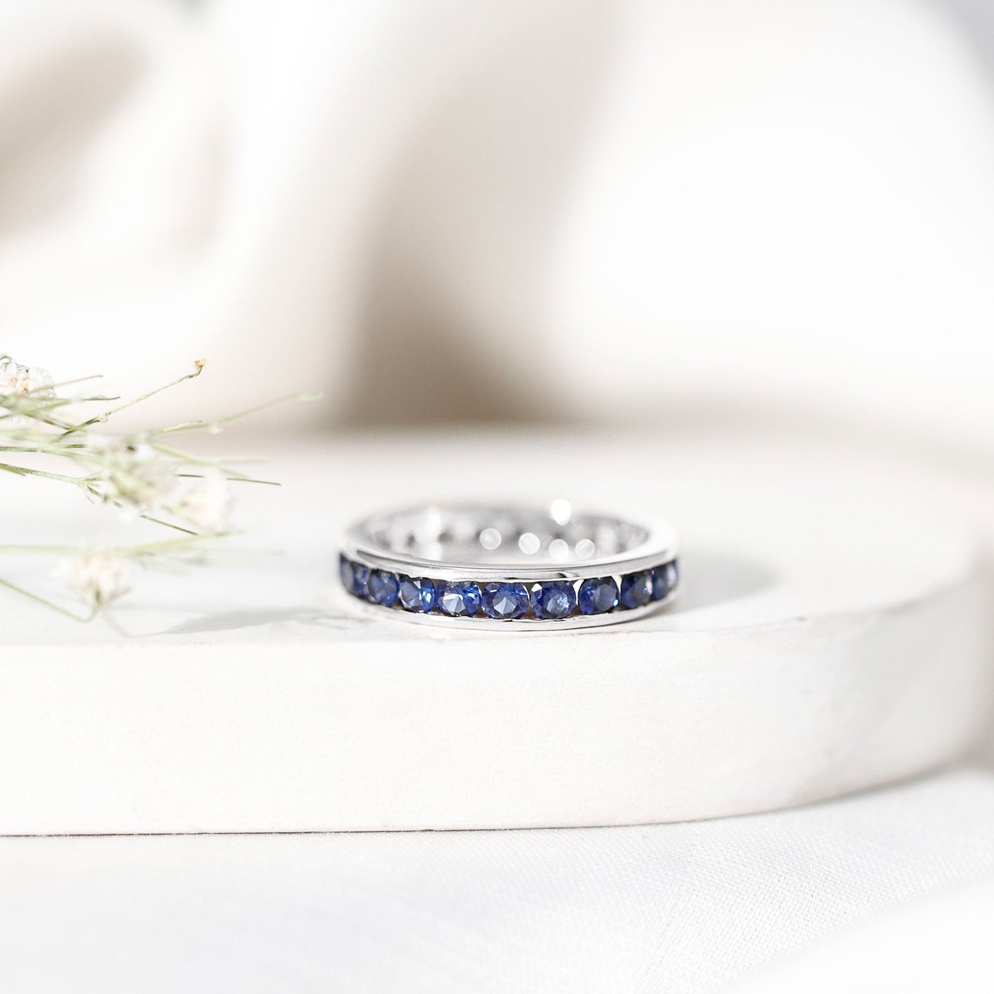 Certified Lab Grown Blue Sapphire Eternity Band Ring in Channel Set