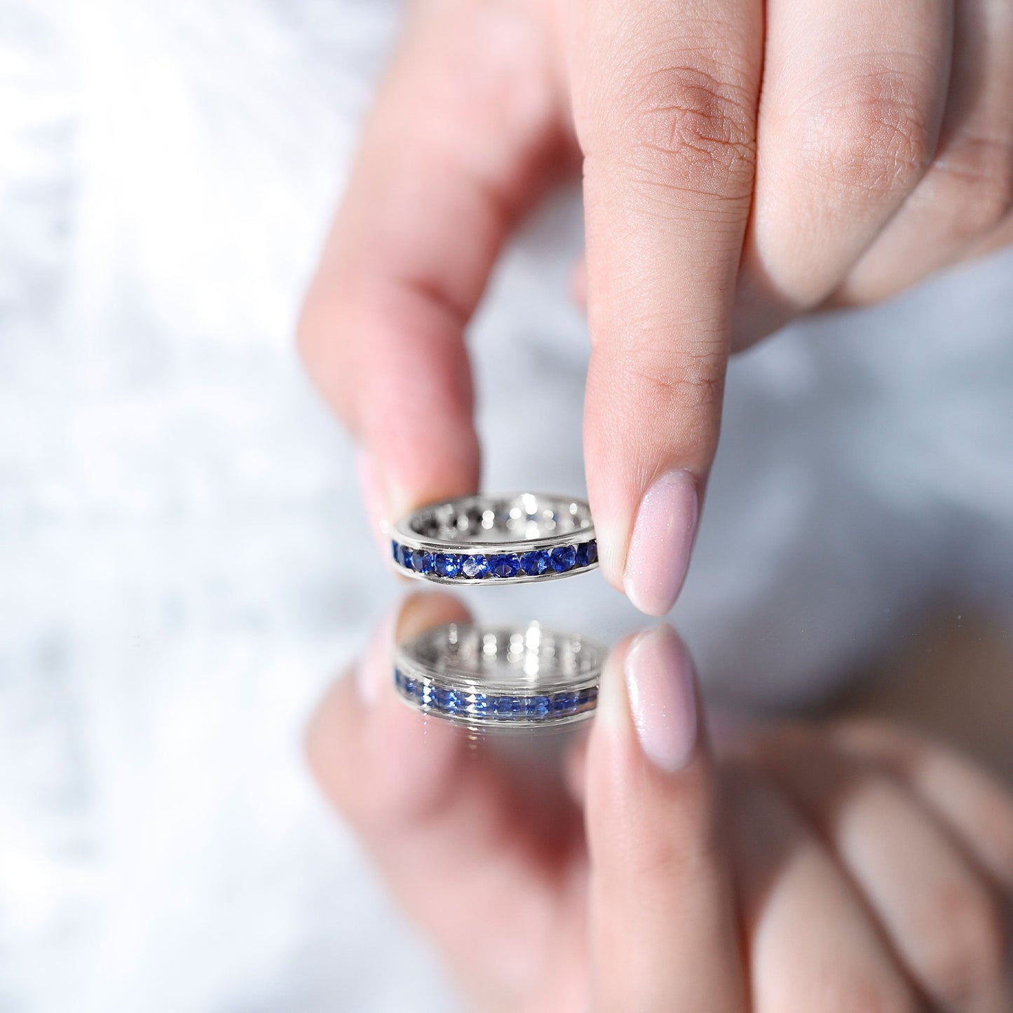 Certified Lab Grown Blue Sapphire Eternity Band Ring in Channel Set