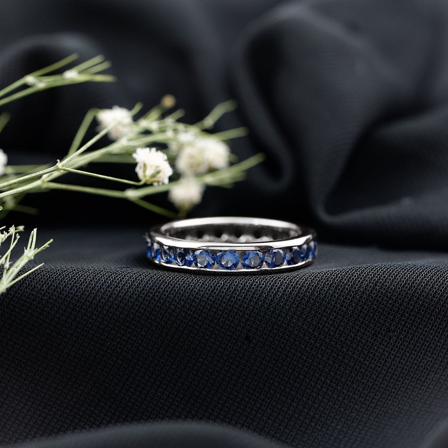 Certified Lab Grown Blue Sapphire Eternity Band Ring in Channel Set