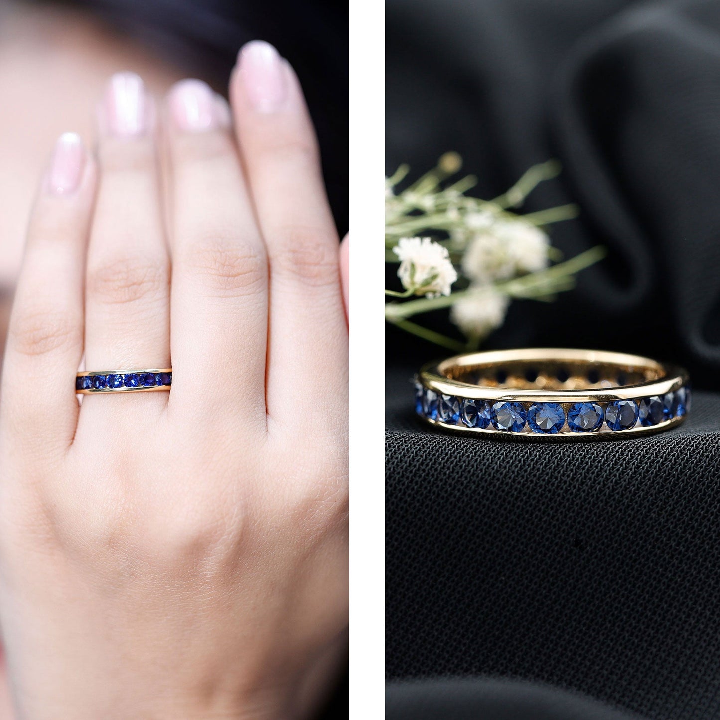Certified Lab Grown Blue Sapphire Eternity Band Ring in Channel Set