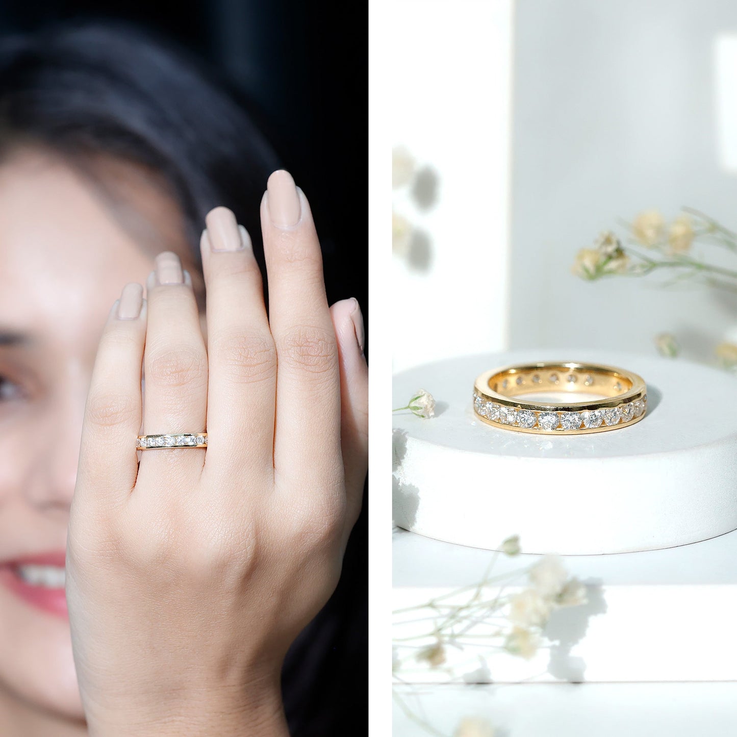 Certified Moissanite Channel Set Eternity Ring for Anniversary