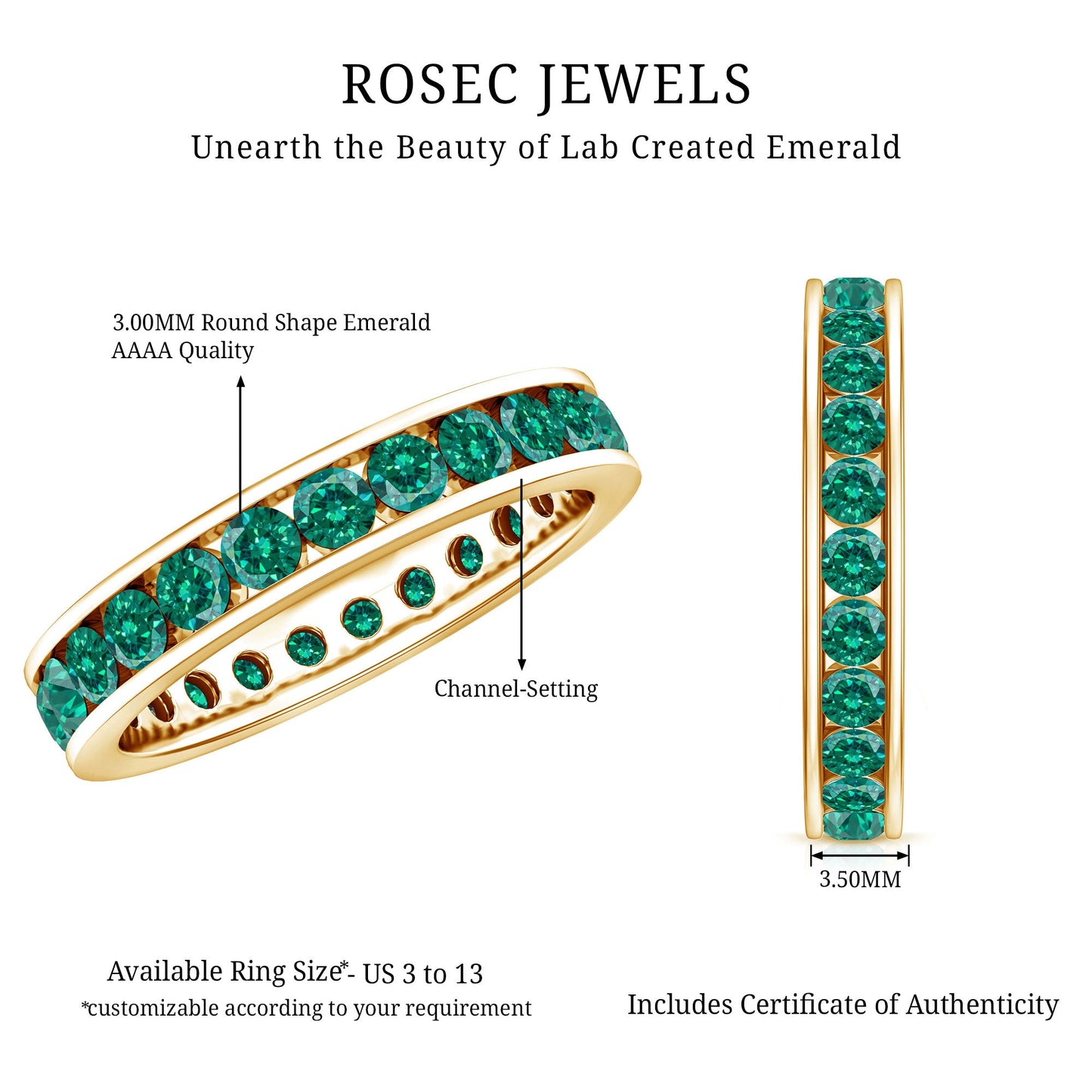 Certified Lab Grown Emerald Wedding Anniversary Ring in Channel Setting