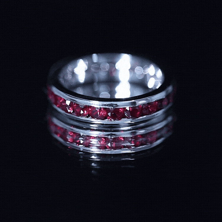 Round Created Ruby Full Eternity Ring in Channel Setting