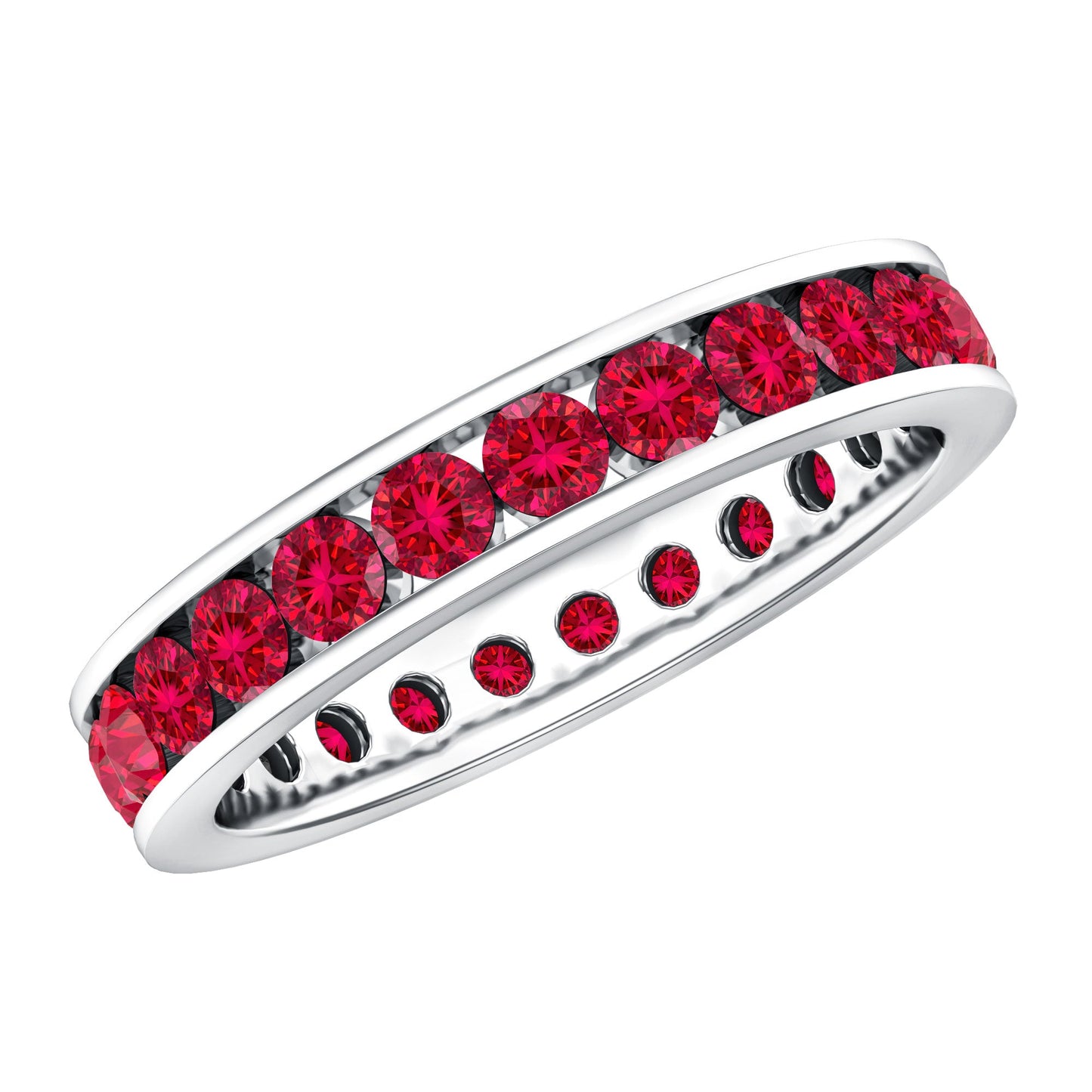 Round Created Ruby Full Eternity Ring in Channel Setting