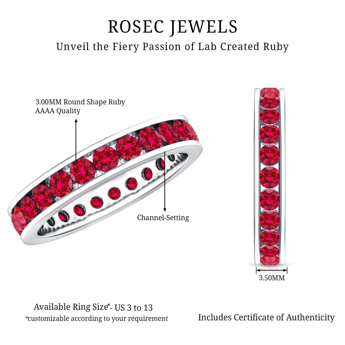 Round Created Ruby Full Eternity Ring in Channel Setting