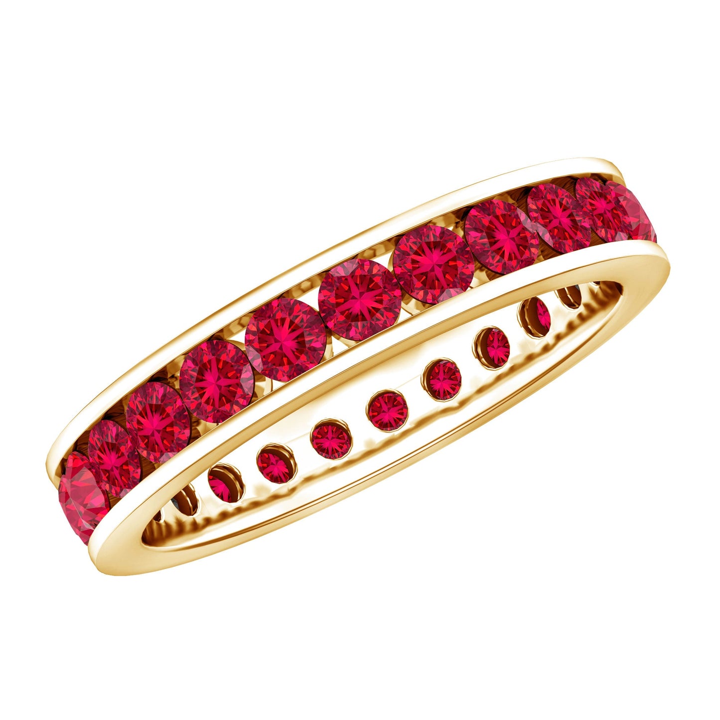 Round Created Ruby Full Eternity Ring in Channel Setting