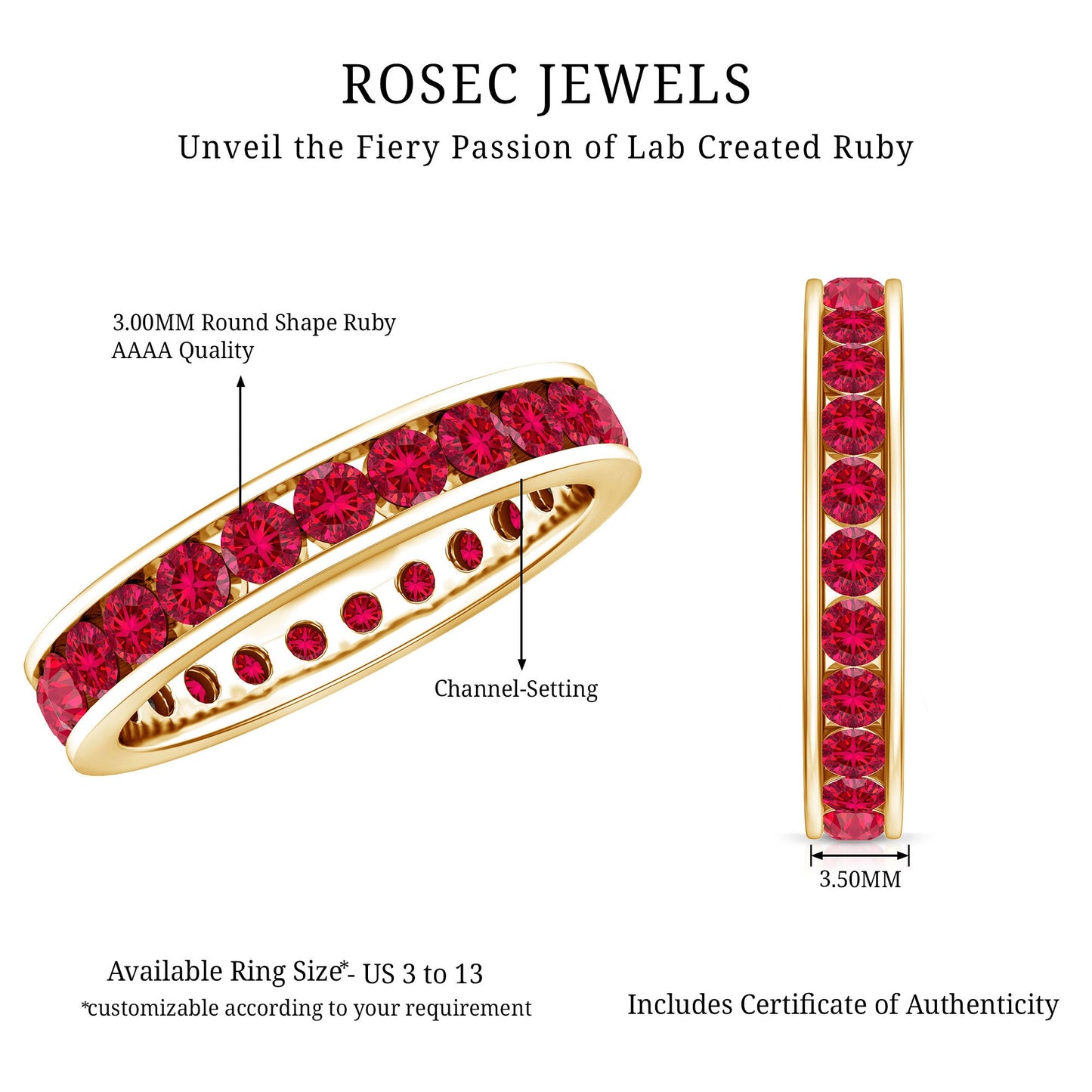 Round Created Ruby Full Eternity Ring in Channel Setting