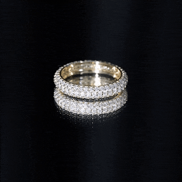 Pave Set Certified Moissanite Three Row Eternity Band
