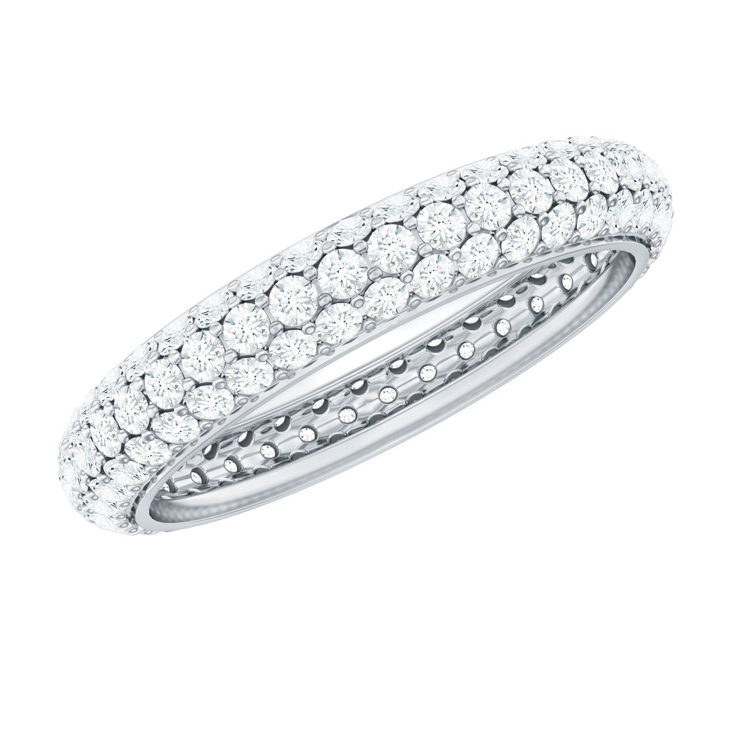Pave Set Certified Moissanite Three Row Eternity Band