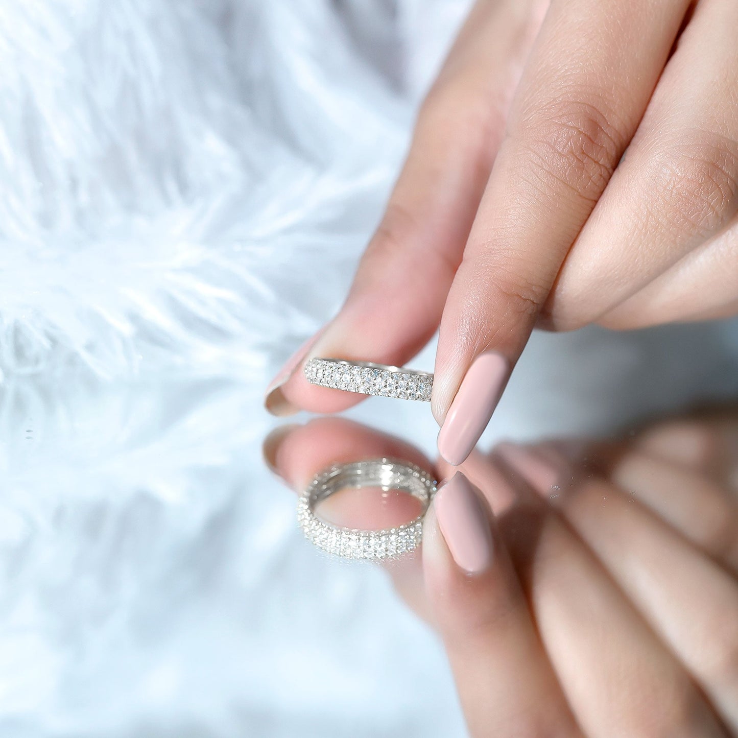 Pave Set Certified Moissanite Three Row Eternity Band