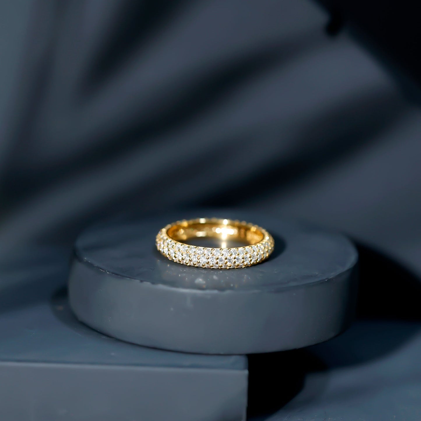Pave Set Certified Moissanite Three Row Eternity Band