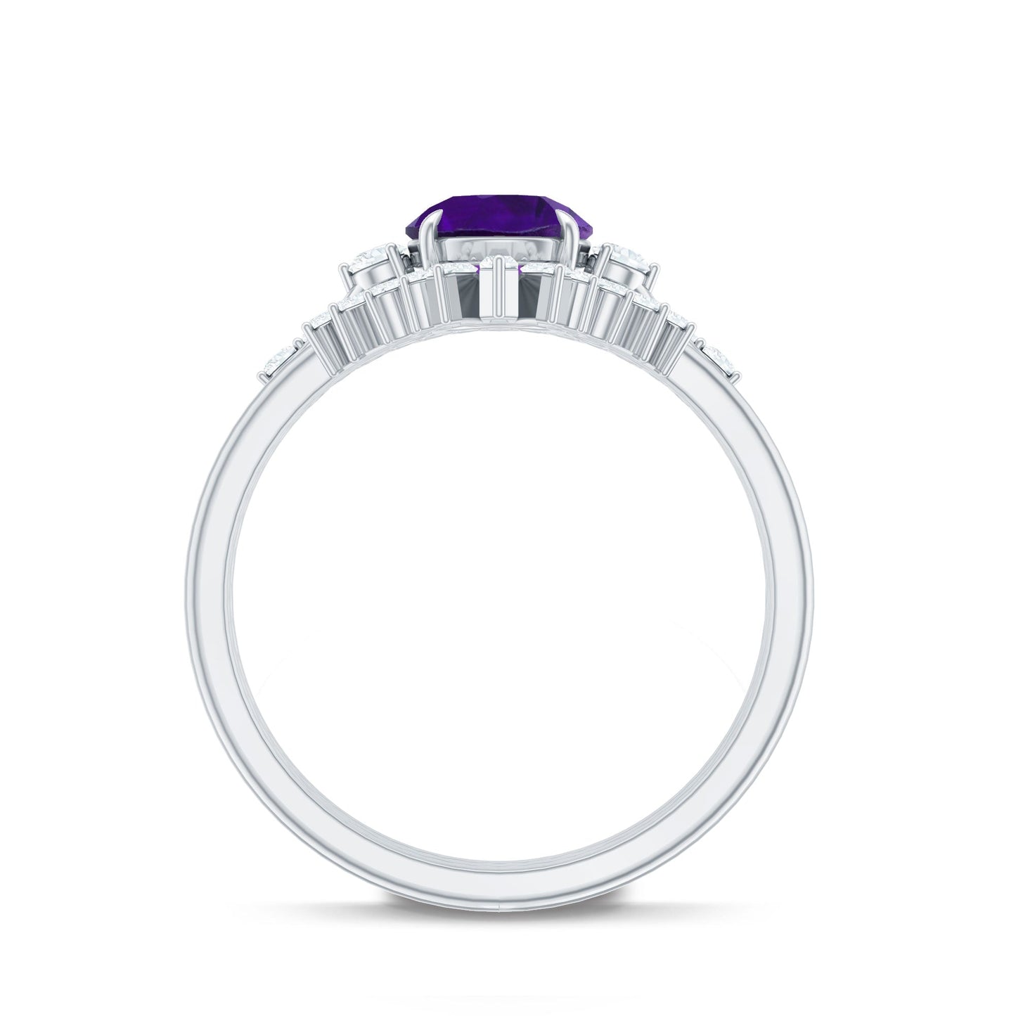 Natural 1.2 Carat Amethyst Diamond 3 Piece Bridal Ring Set