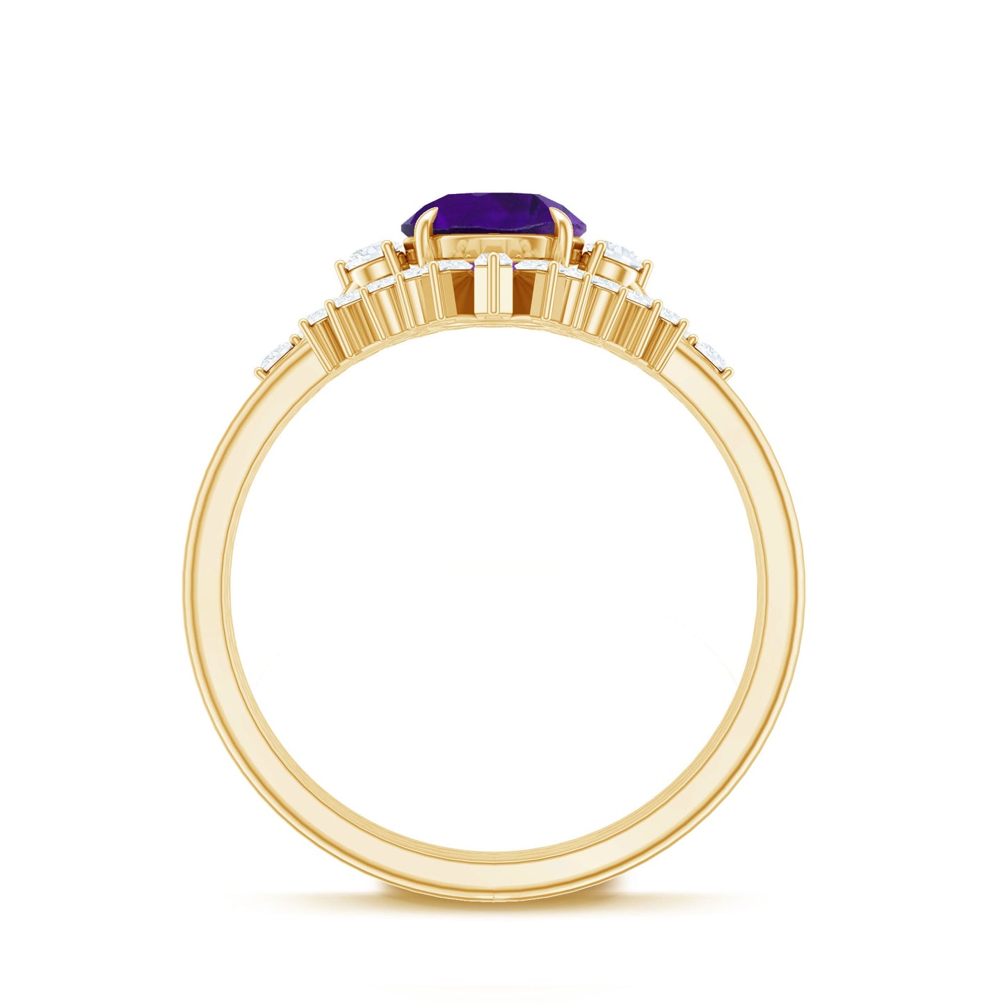 Natural 1.2 Carat Amethyst Diamond 3 Piece Bridal Ring Set