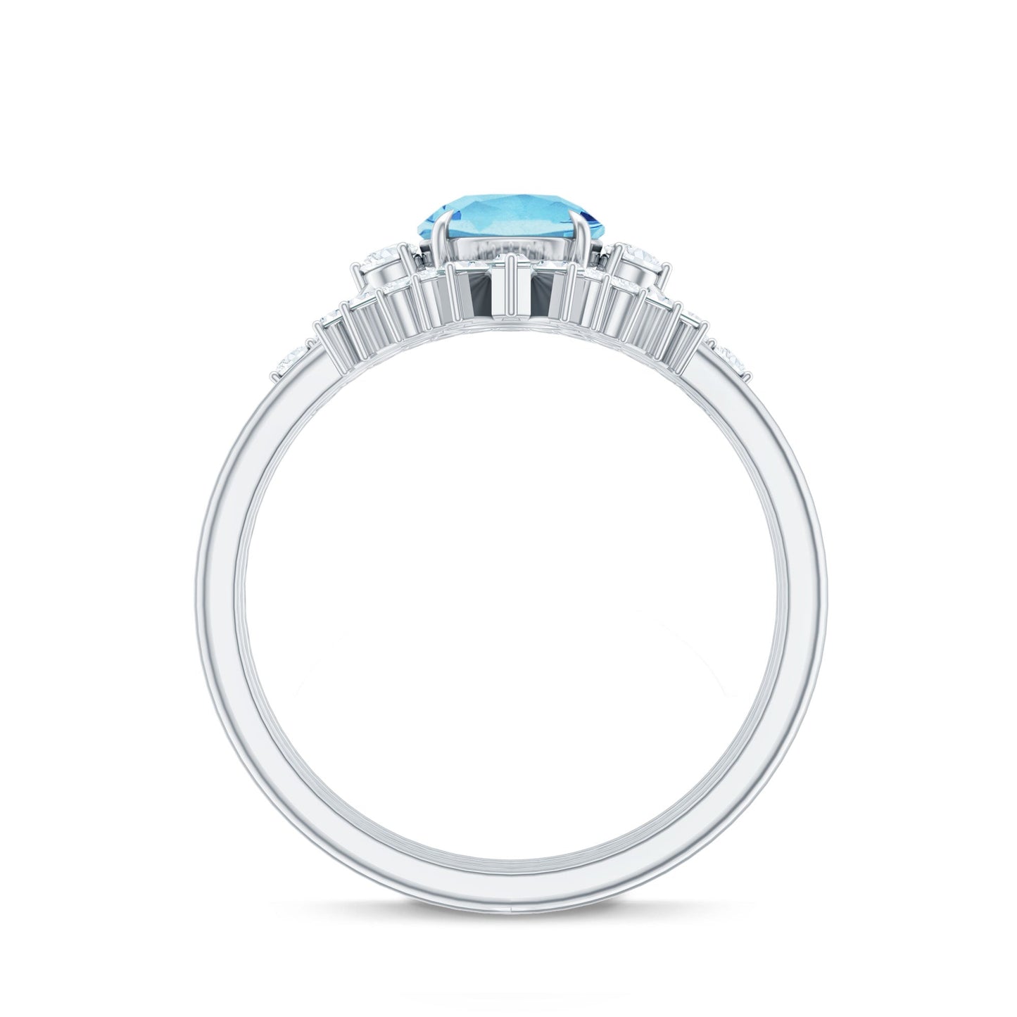 Real Aquamarine Designer Trio Wedding Ring Set with Diamond