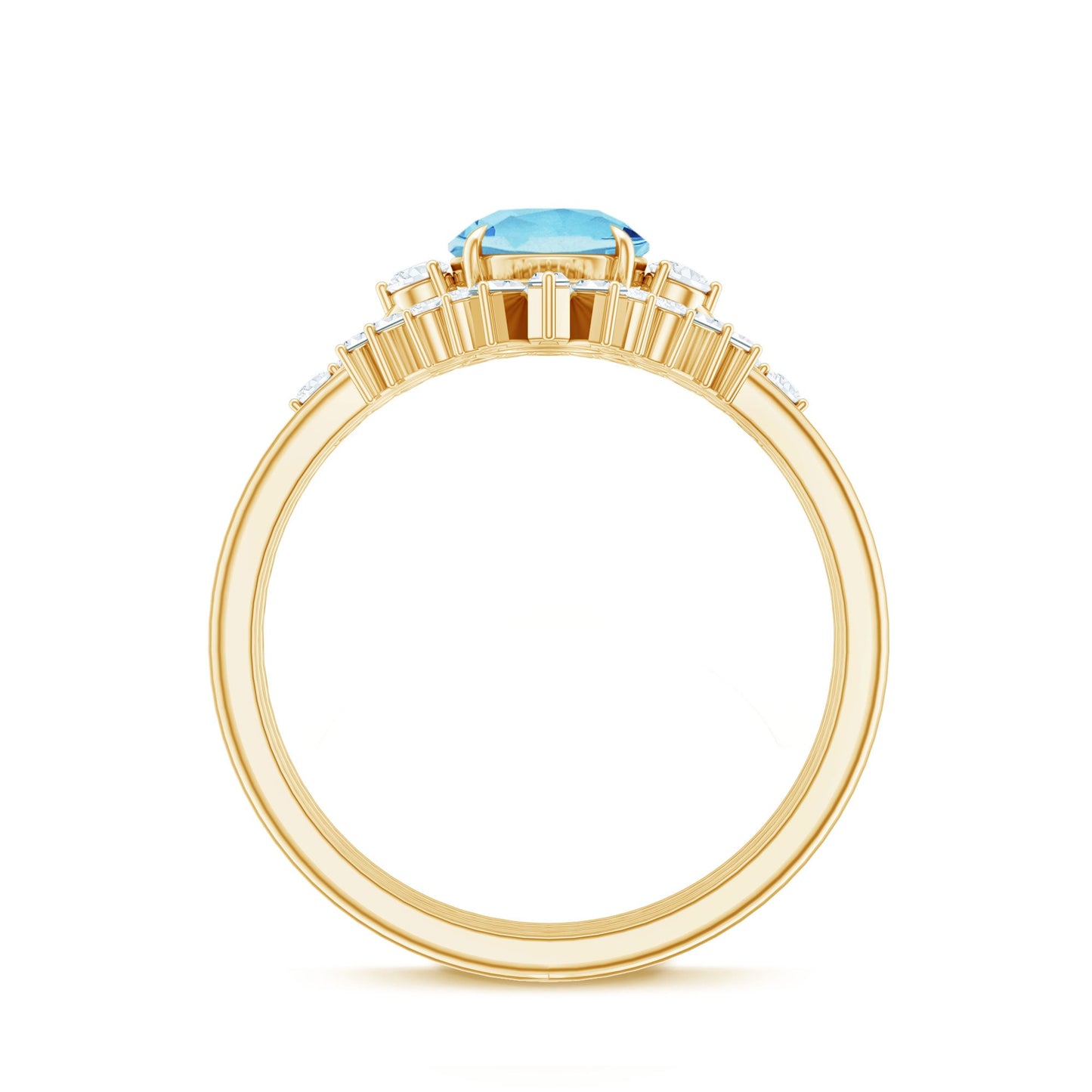 Real Aquamarine Designer Trio Wedding Ring Set with Diamond