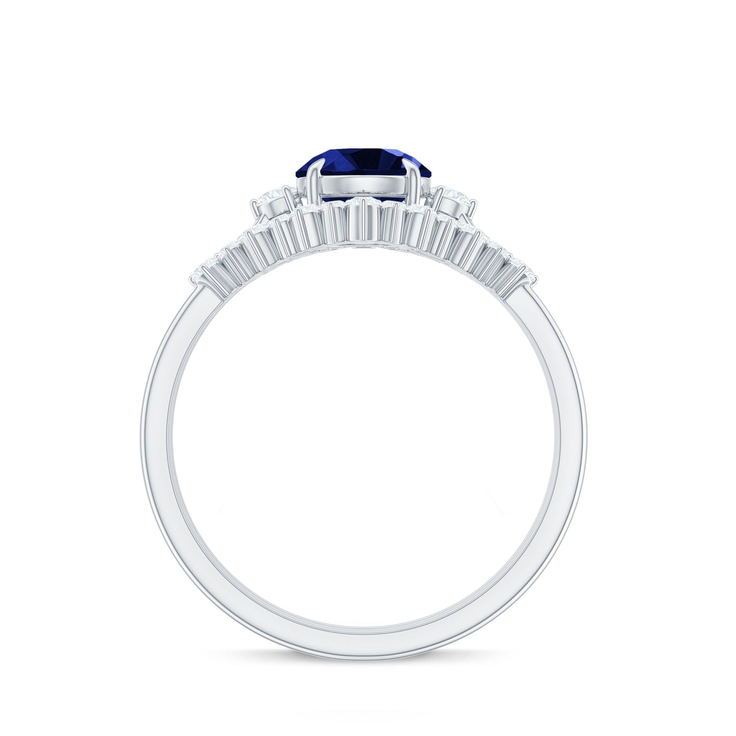 Certified 1 Carat Lab Grown Blue Sapphire 3 Piece Bridal Ring Set with Diamond