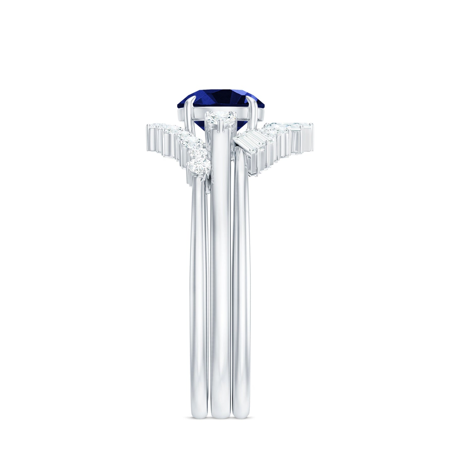 Certified 1 Carat Lab Grown Blue Sapphire 3 Piece Bridal Ring Set with Diamond
