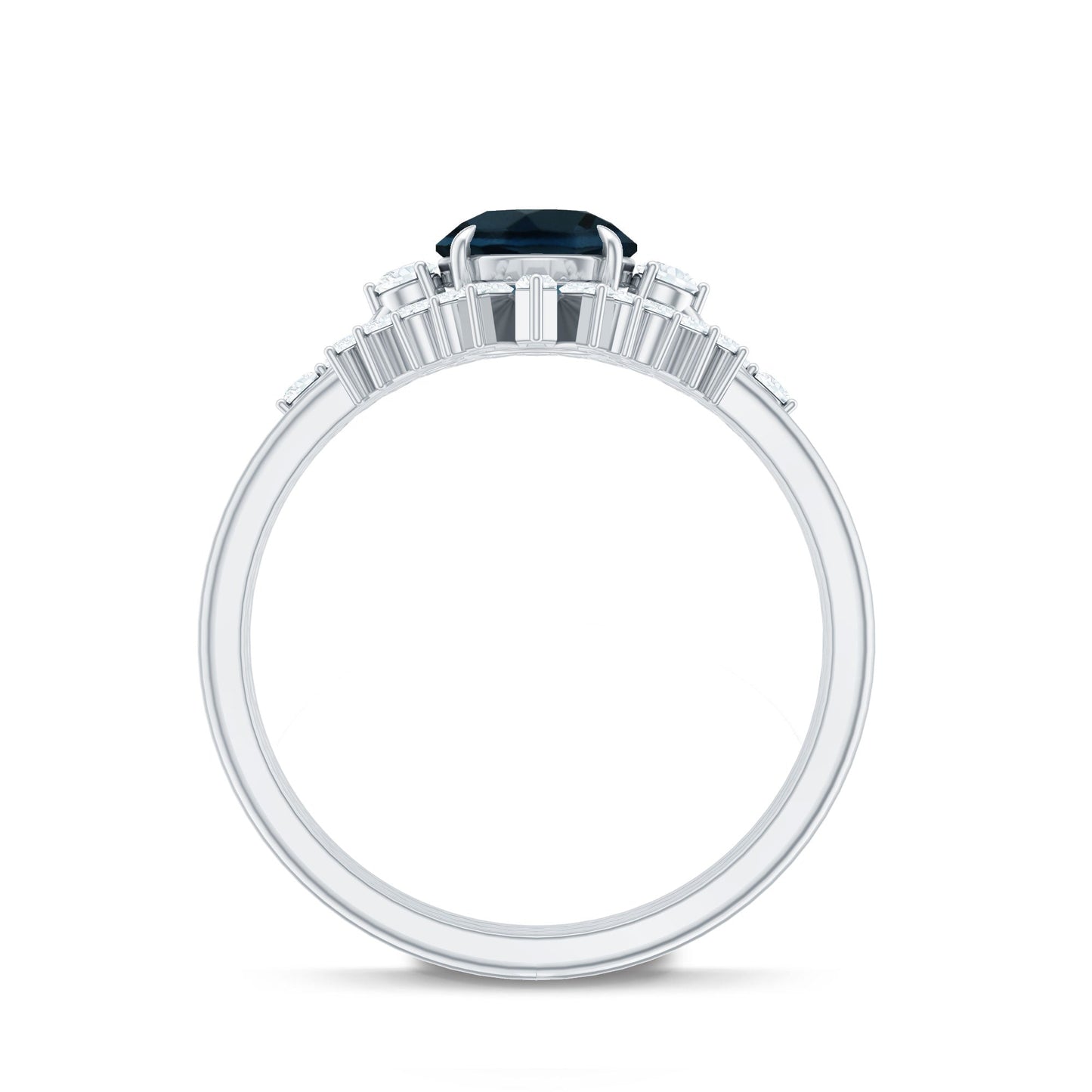 Vintage Inspired London Blue Topaz and Diamond Trio Wedding Ring Set