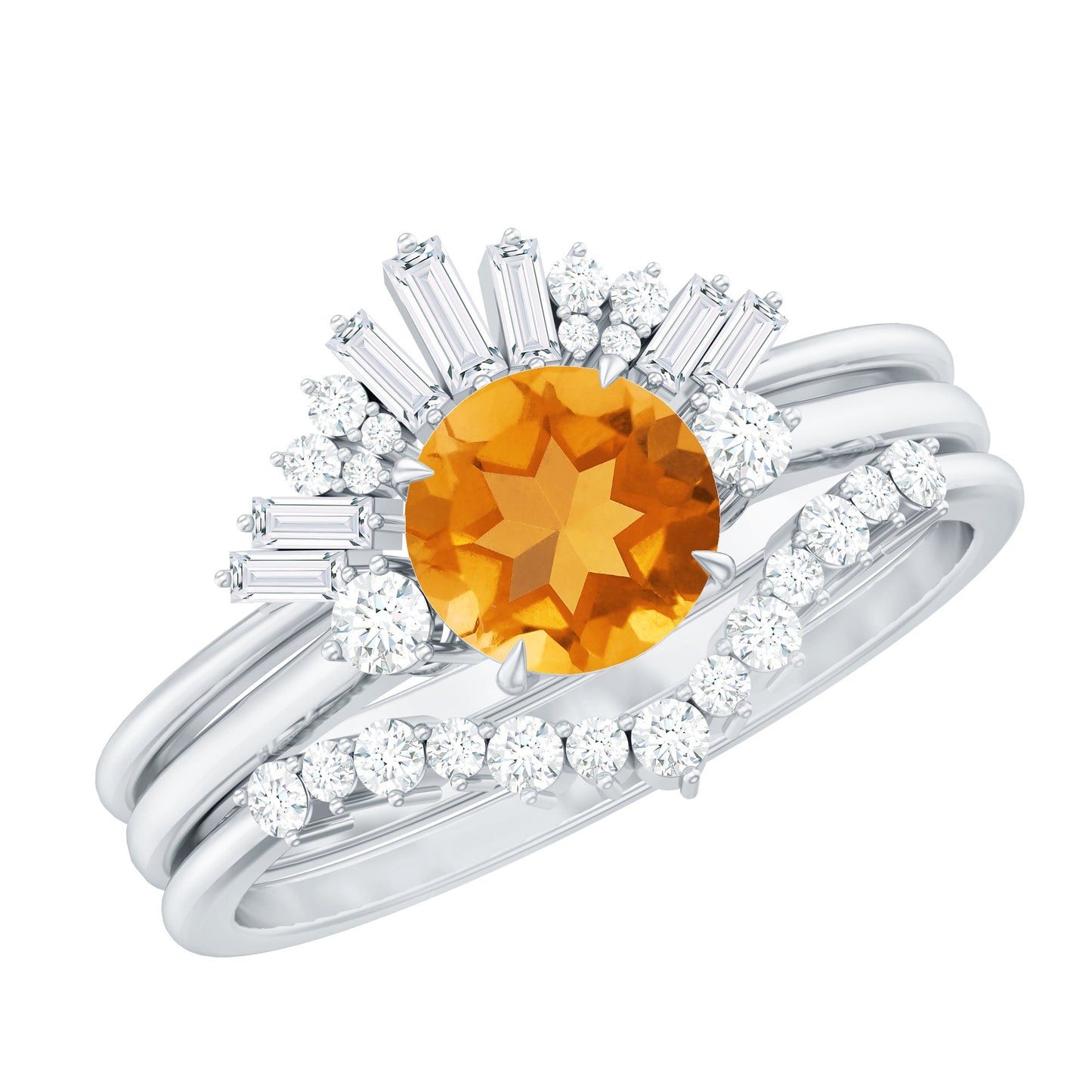 1.2 Carat Designer Citrine Three Piece Wedding Ring Set with Moissanite