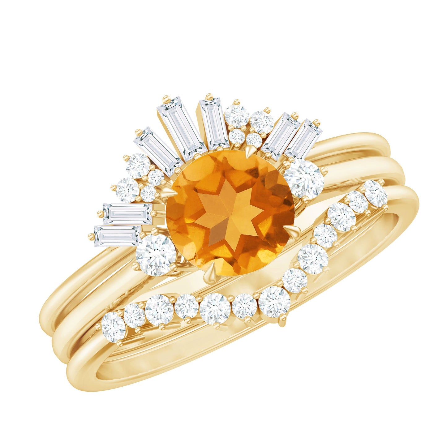 1.2 Carat Designer Citrine Three Piece Wedding Ring Set with Moissanite