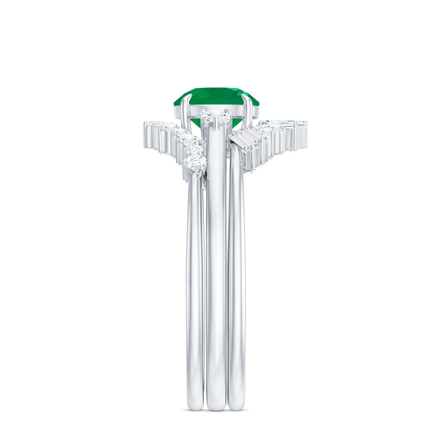 Vintage Inspired 0.4 Carat Emerald Diamond Wedding Bridal Ring Set of 3