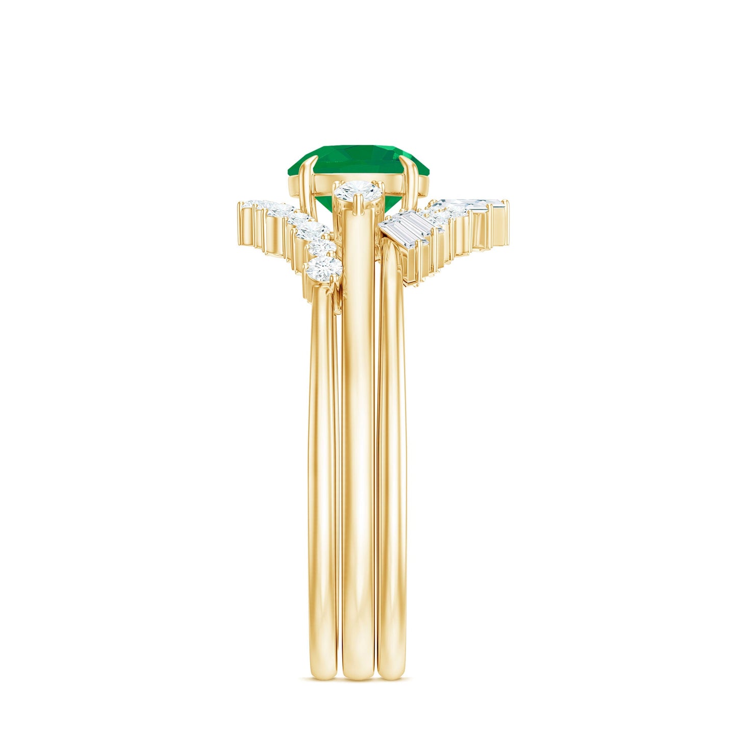 Vintage Inspired 0.4 Carat Emerald Diamond Wedding Bridal Ring Set of 3