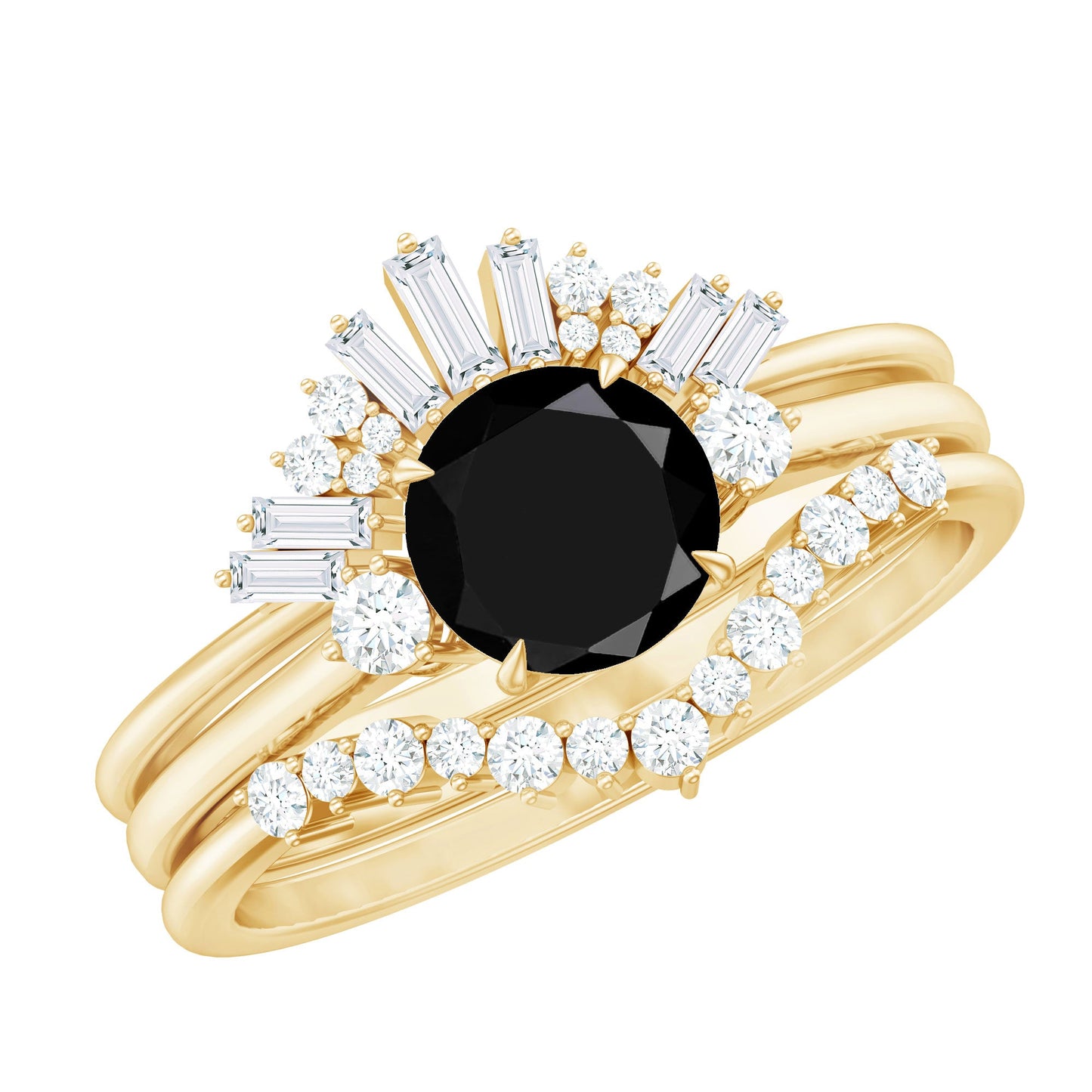 Certified 2 Carat Lab Grown Black and White Diamond 3 Piece Bridal Ring Set