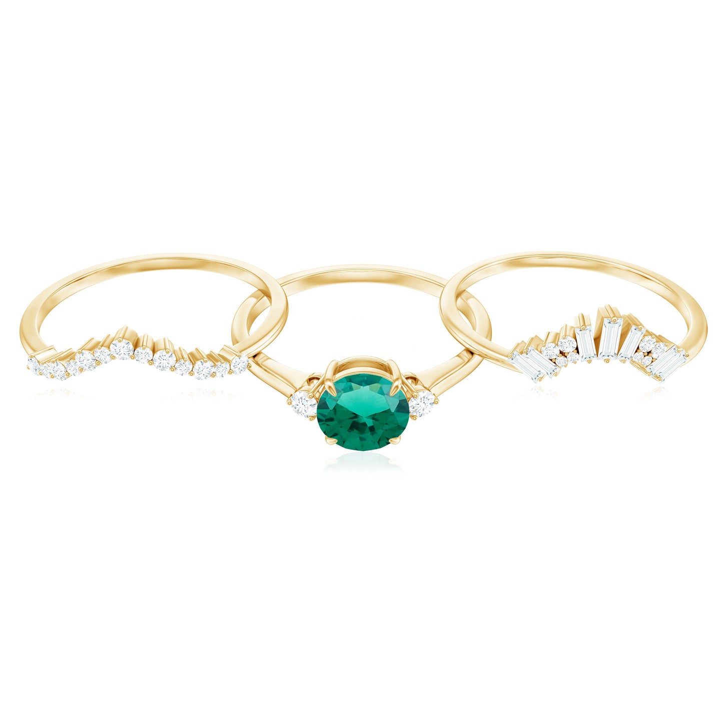 0.8 Carat Vintage Inspired Lab Grown Emerald Diamond Wedding Bridal Ring Set of 3