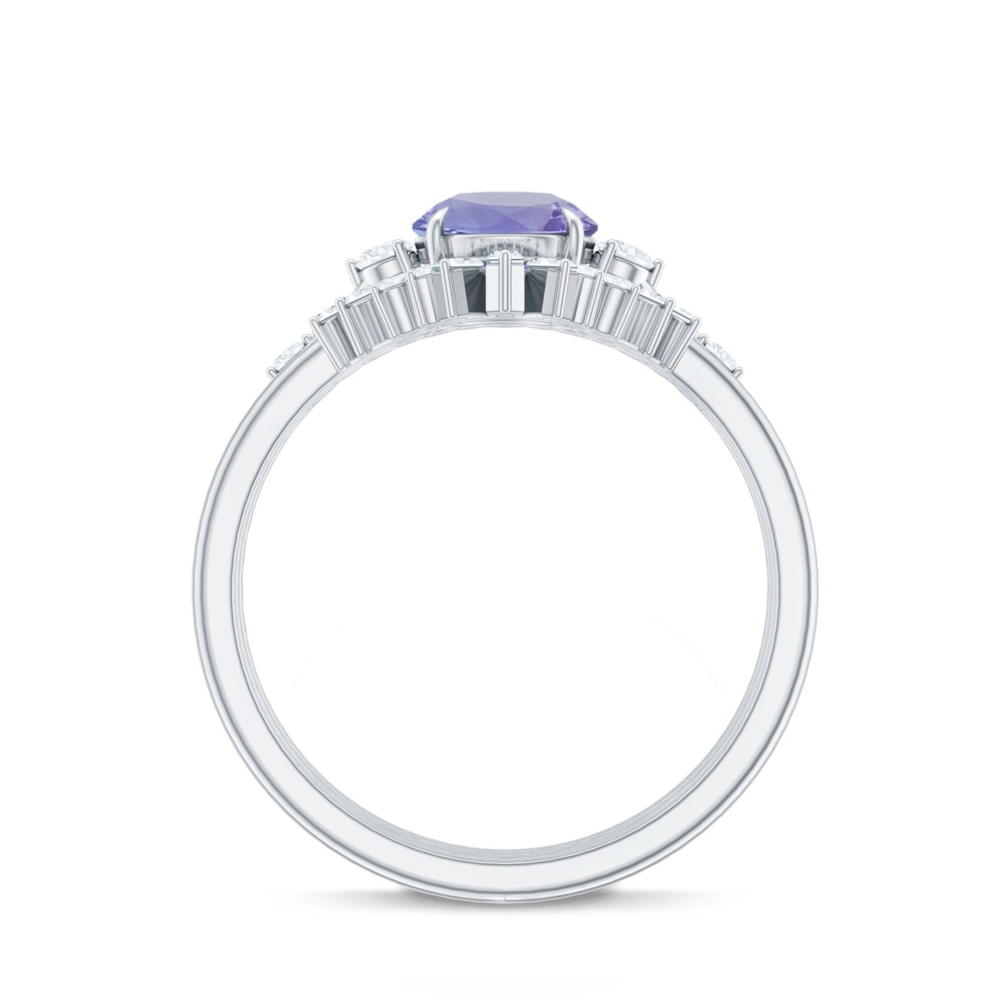 0.5 Carat Vintage Style Tanzanite 3 Piece Bridal Ring Set with Diamond Enhancers