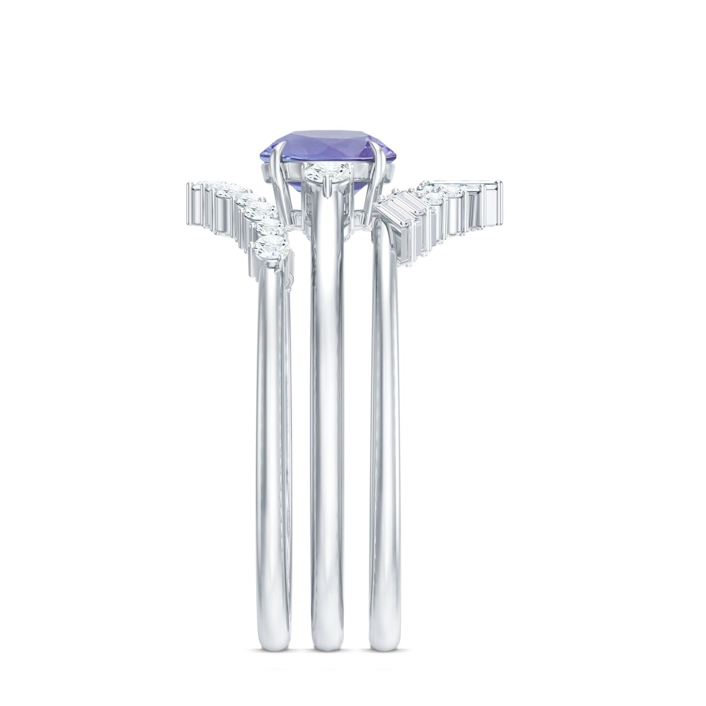 0.5 Carat Vintage Style Tanzanite 3 Piece Bridal Ring Set with Diamond Enhancers