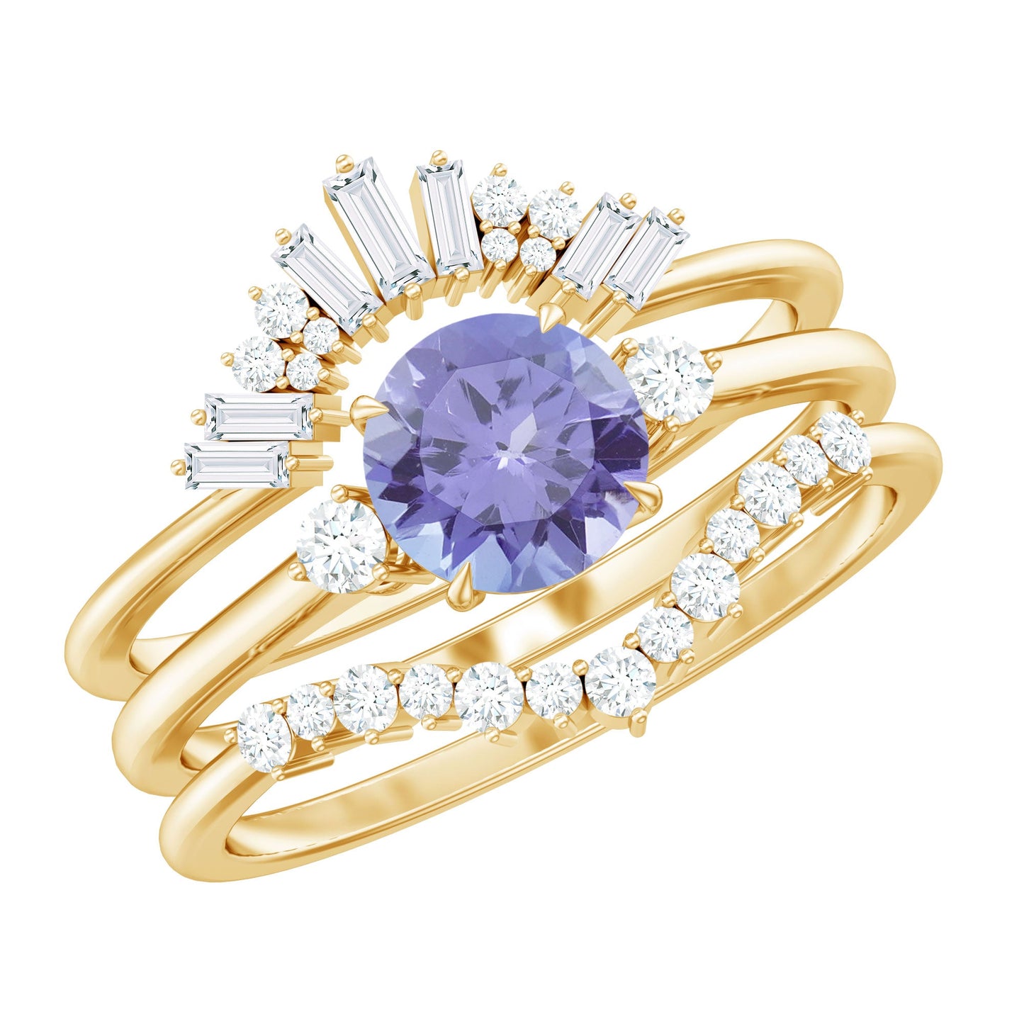 0.5 Carat Vintage Style Tanzanite 3 Piece Bridal Ring Set with Diamond Enhancers