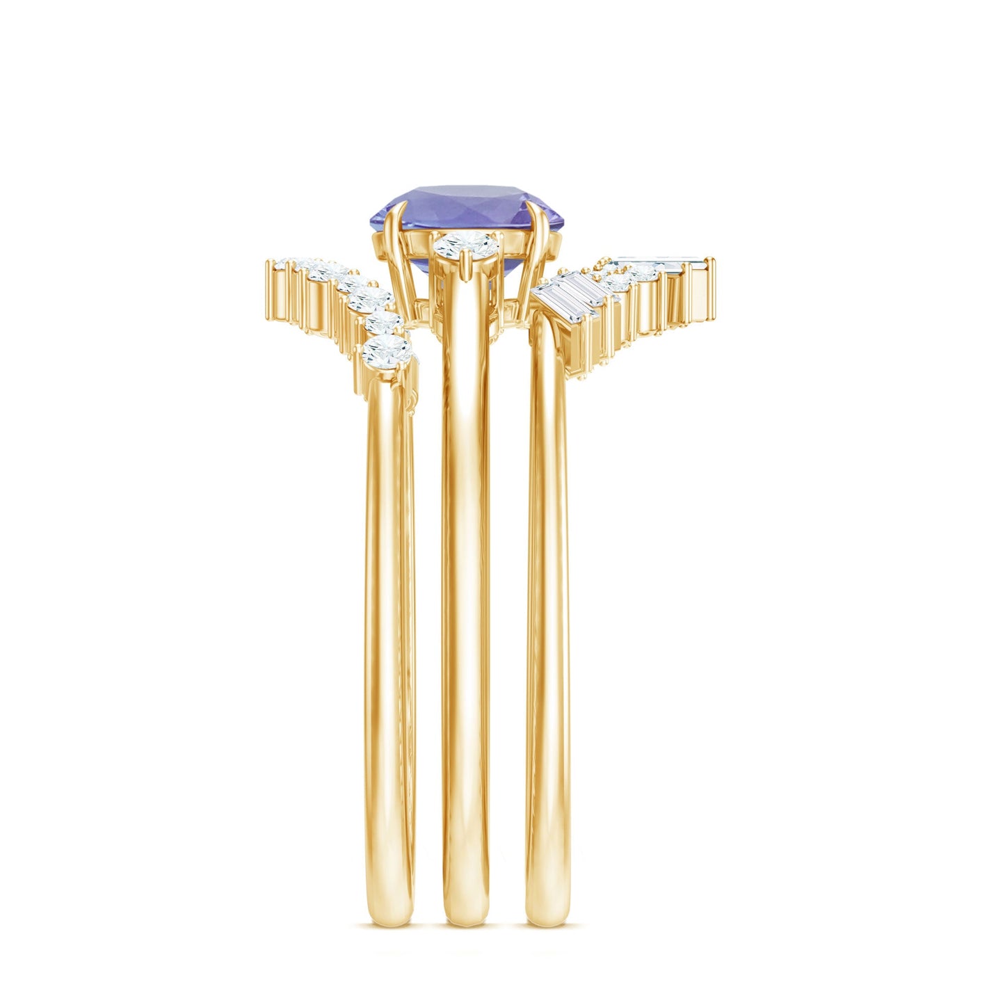 0.5 Carat Vintage Style Tanzanite 3 Piece Bridal Ring Set with Diamond Enhancers