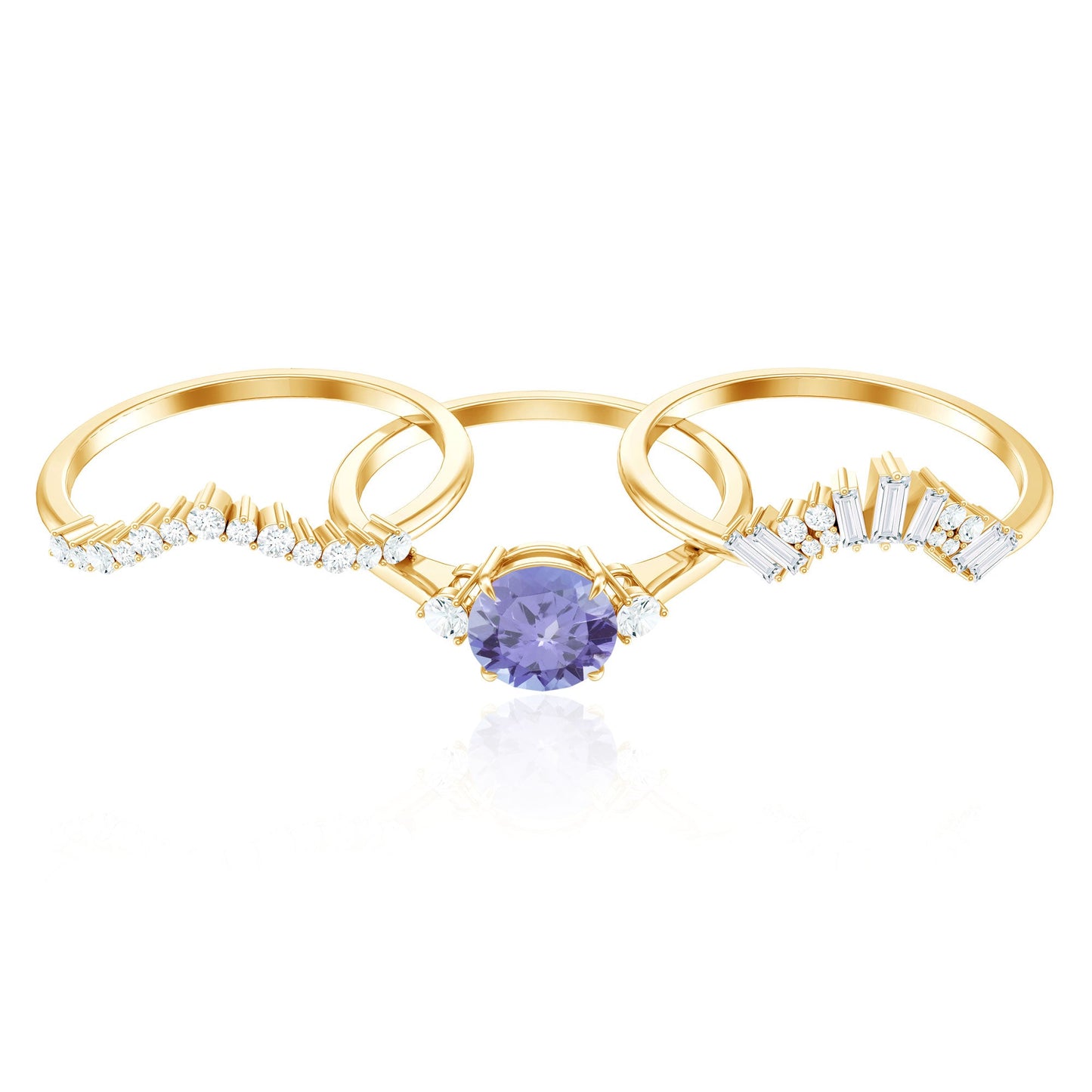 0.5 Carat Vintage Style Tanzanite 3 Piece Bridal Ring Set with Diamond Enhancers
