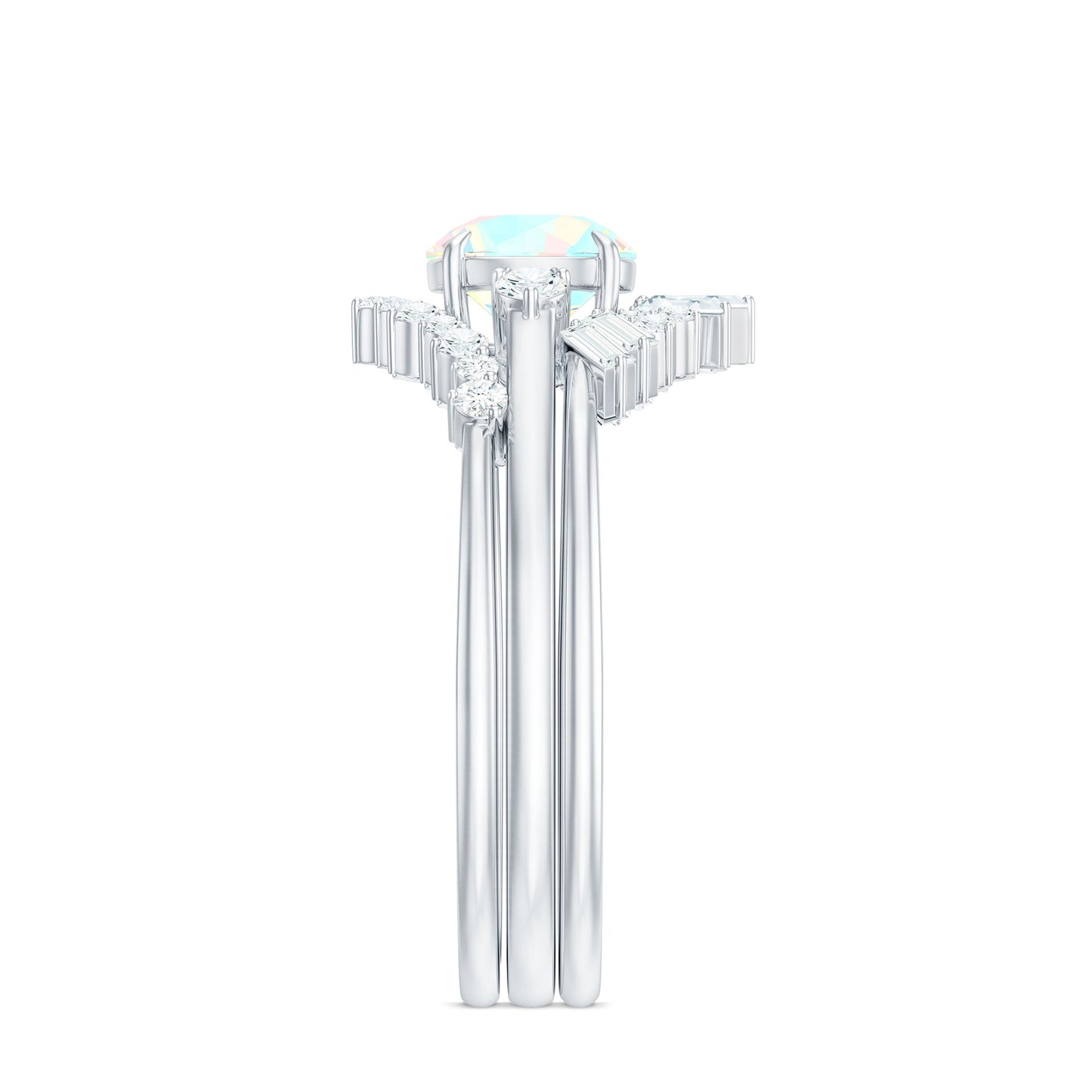 0.8 Carat Natural Ethiopian Rainbow Opal Diamond Wedding Bridal Ring Set of 3