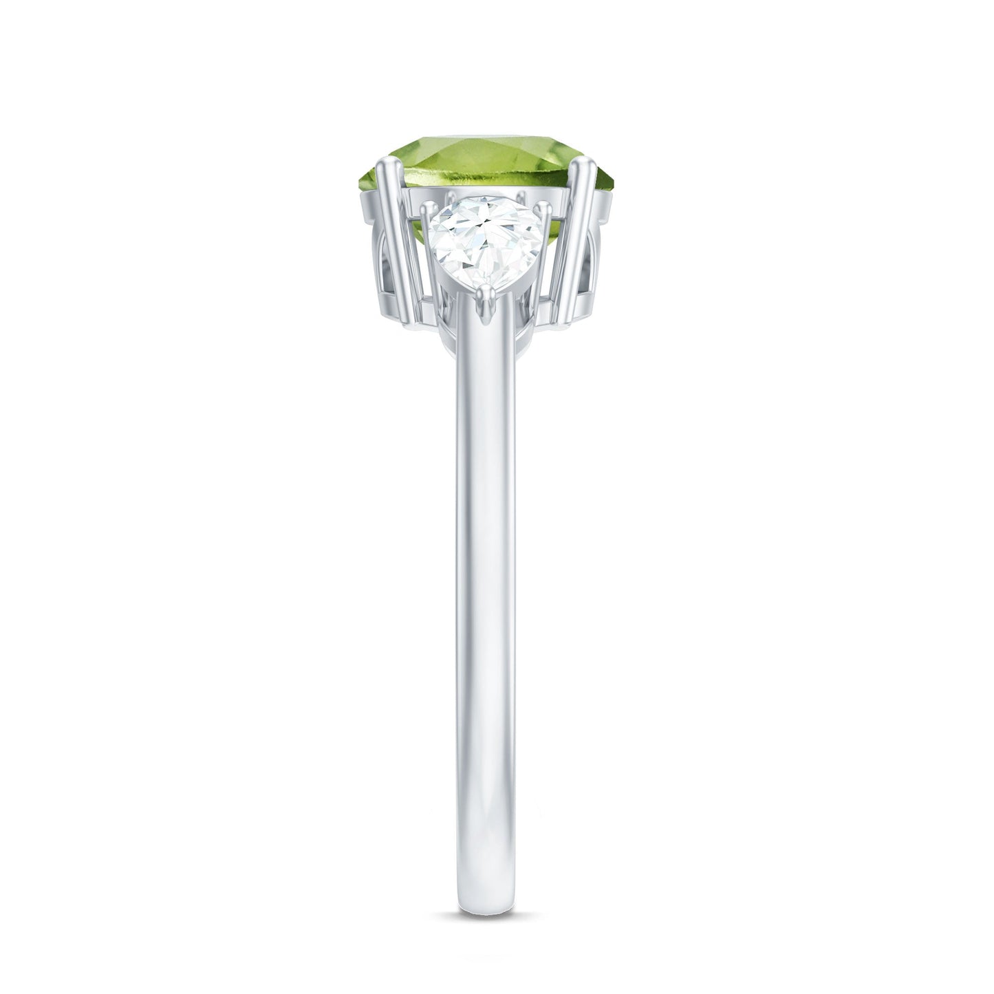 Certified Real 2 Carat Peridot Three Stone Engagement Ring with Moissanite