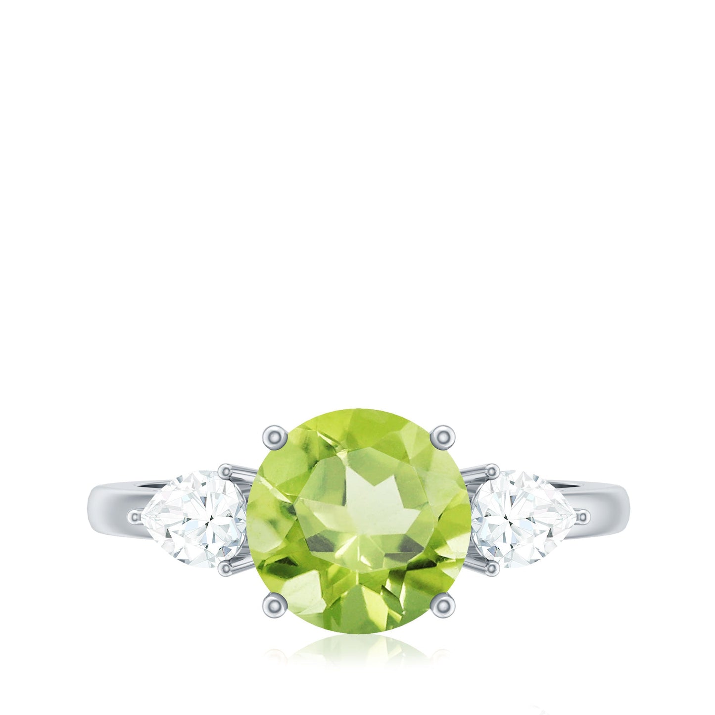 Certified Real 2 Carat Peridot Three Stone Engagement Ring with Moissanite